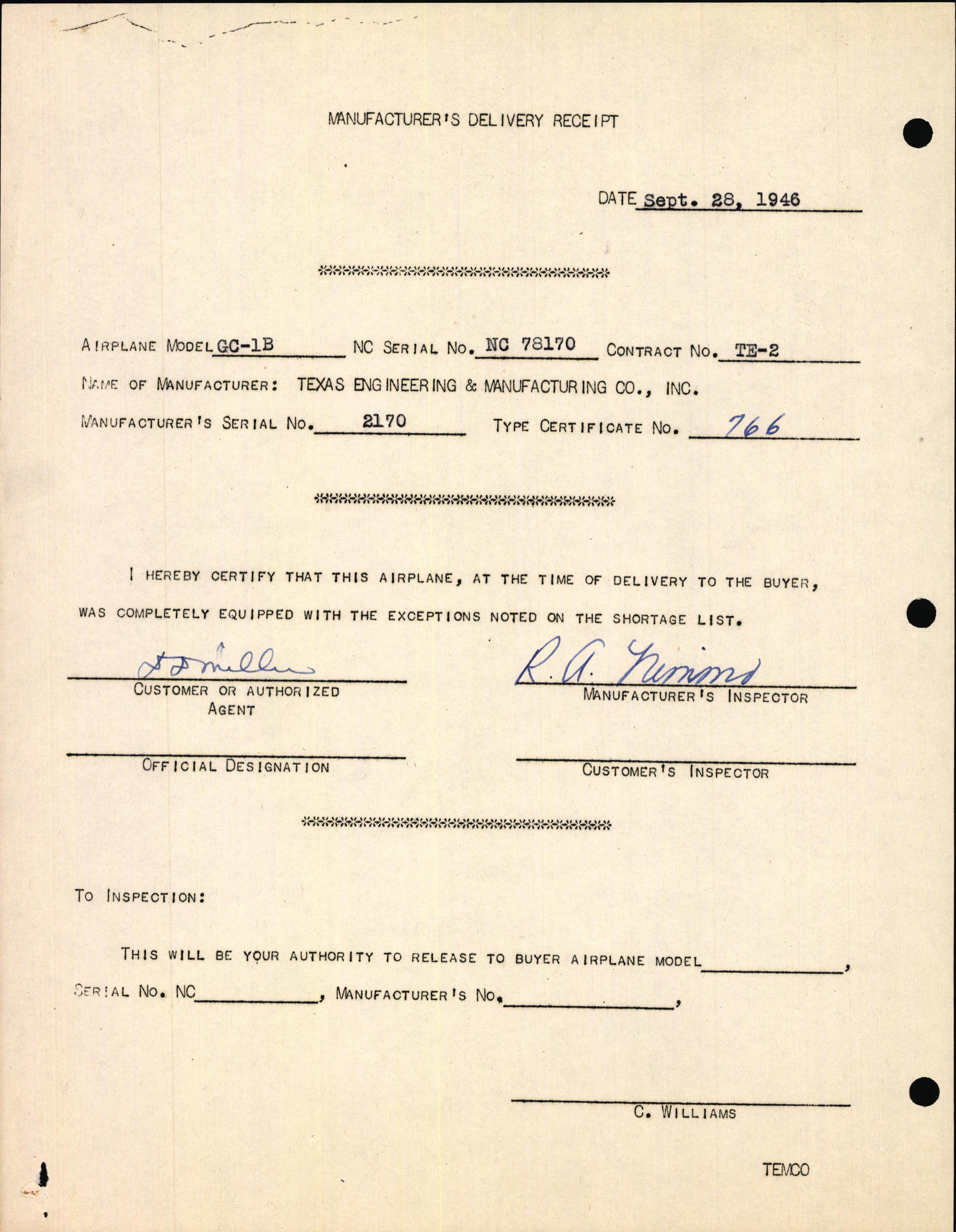 Sample page 3 from AirCorps Library document: Technical Information for Serial Number 2170