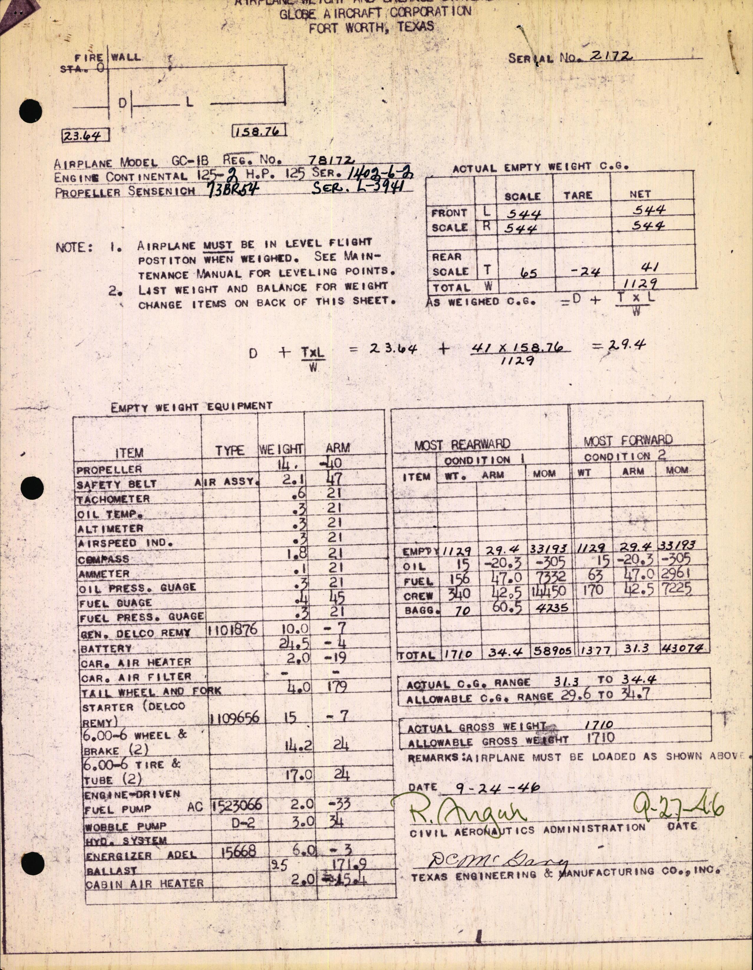 Sample page 1 from AirCorps Library document: Technical Information for Serial Number 2172