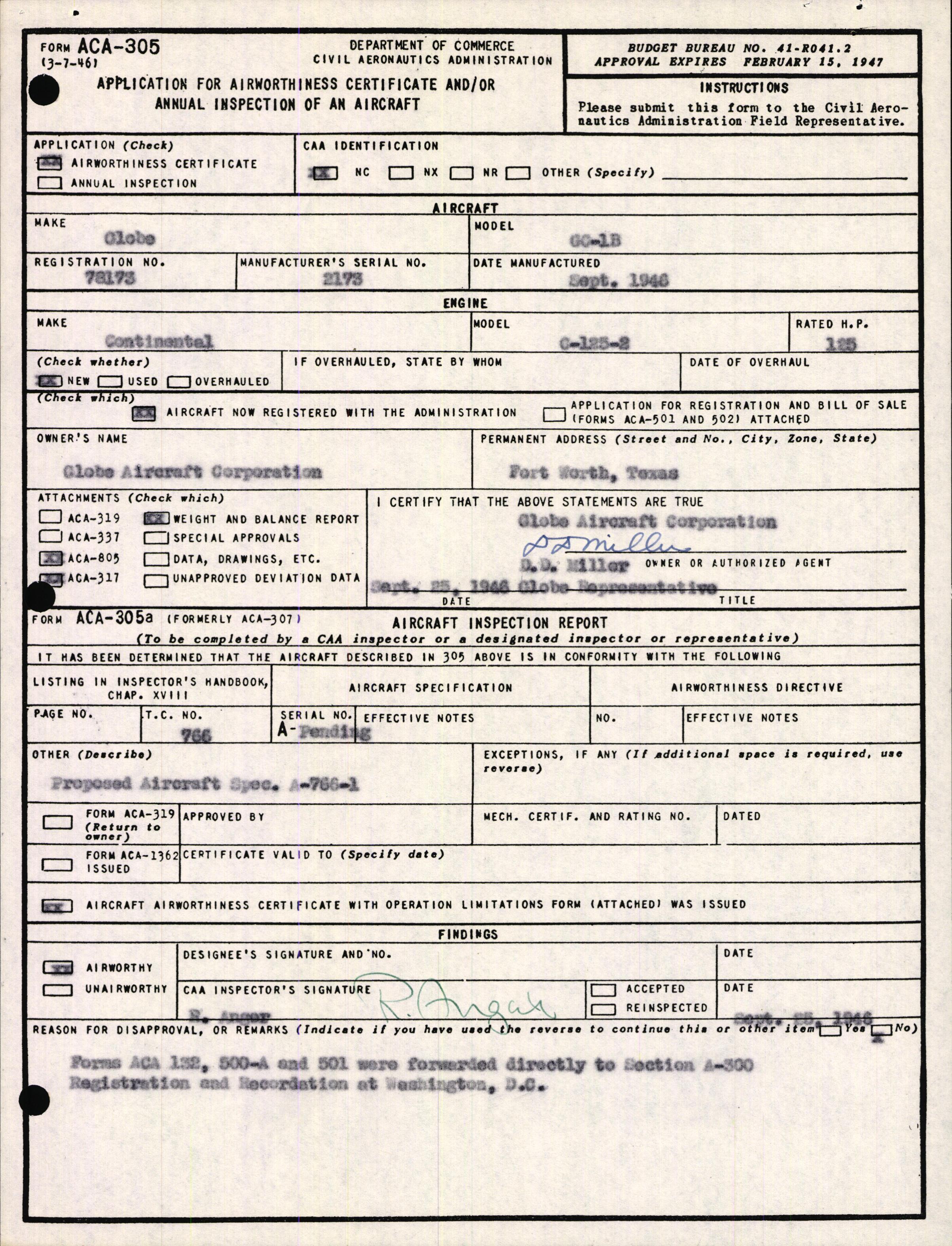 Sample page 3 from AirCorps Library document: Technical Information for Serial Number 2173