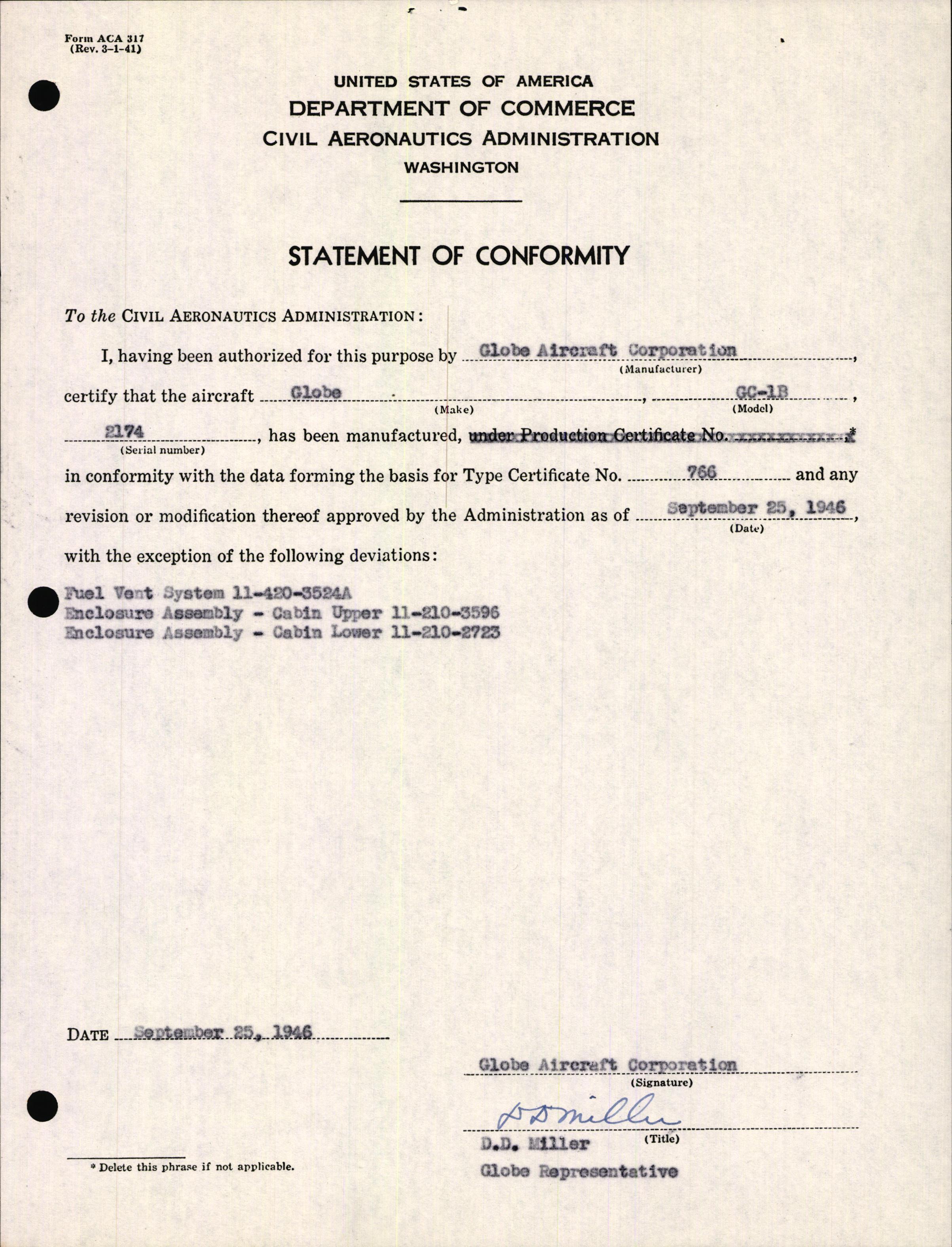 Sample page 3 from AirCorps Library document: Technical Information for Serial Number 2174