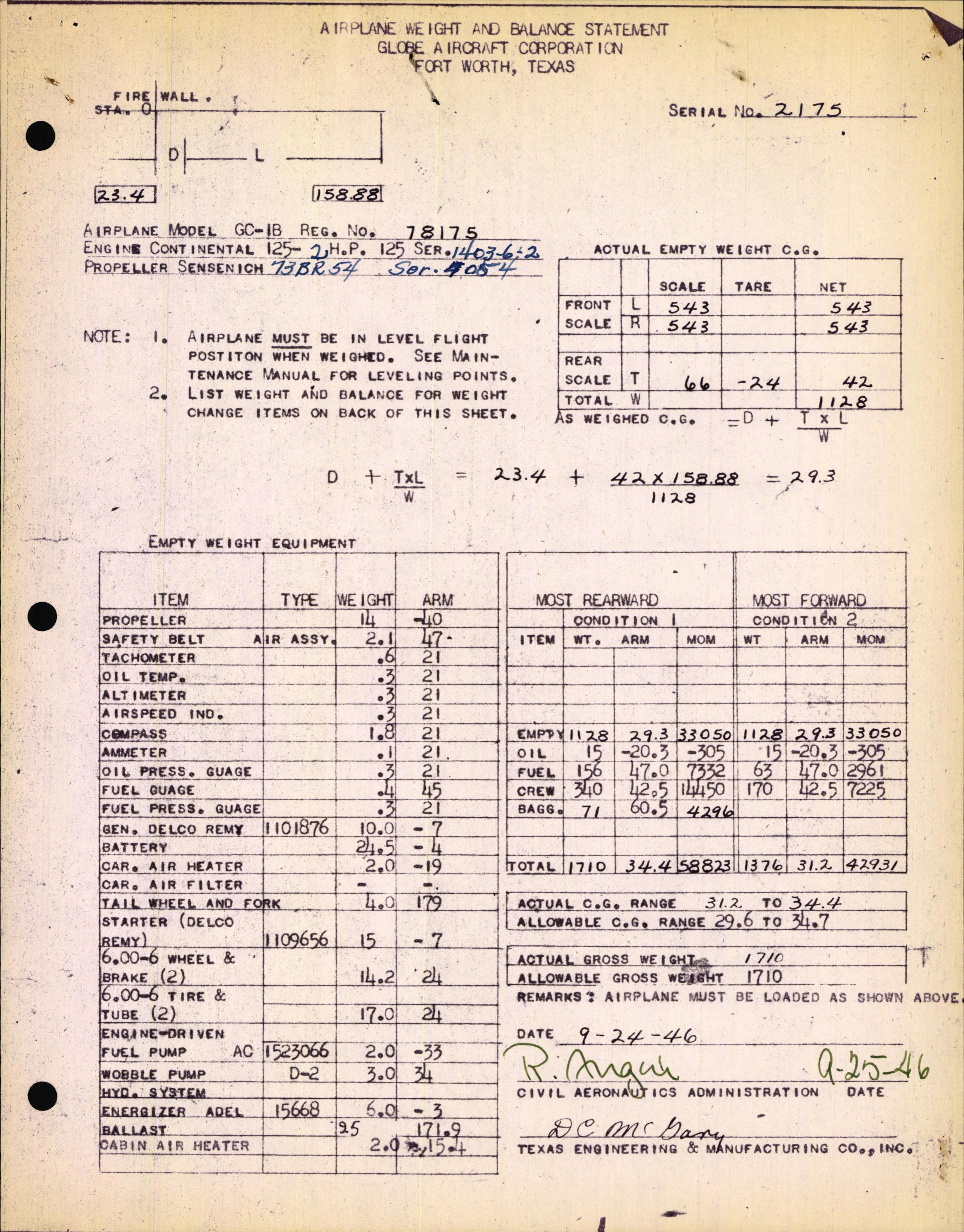 Sample page 1 from AirCorps Library document: Technical Information for Serial Number 2175