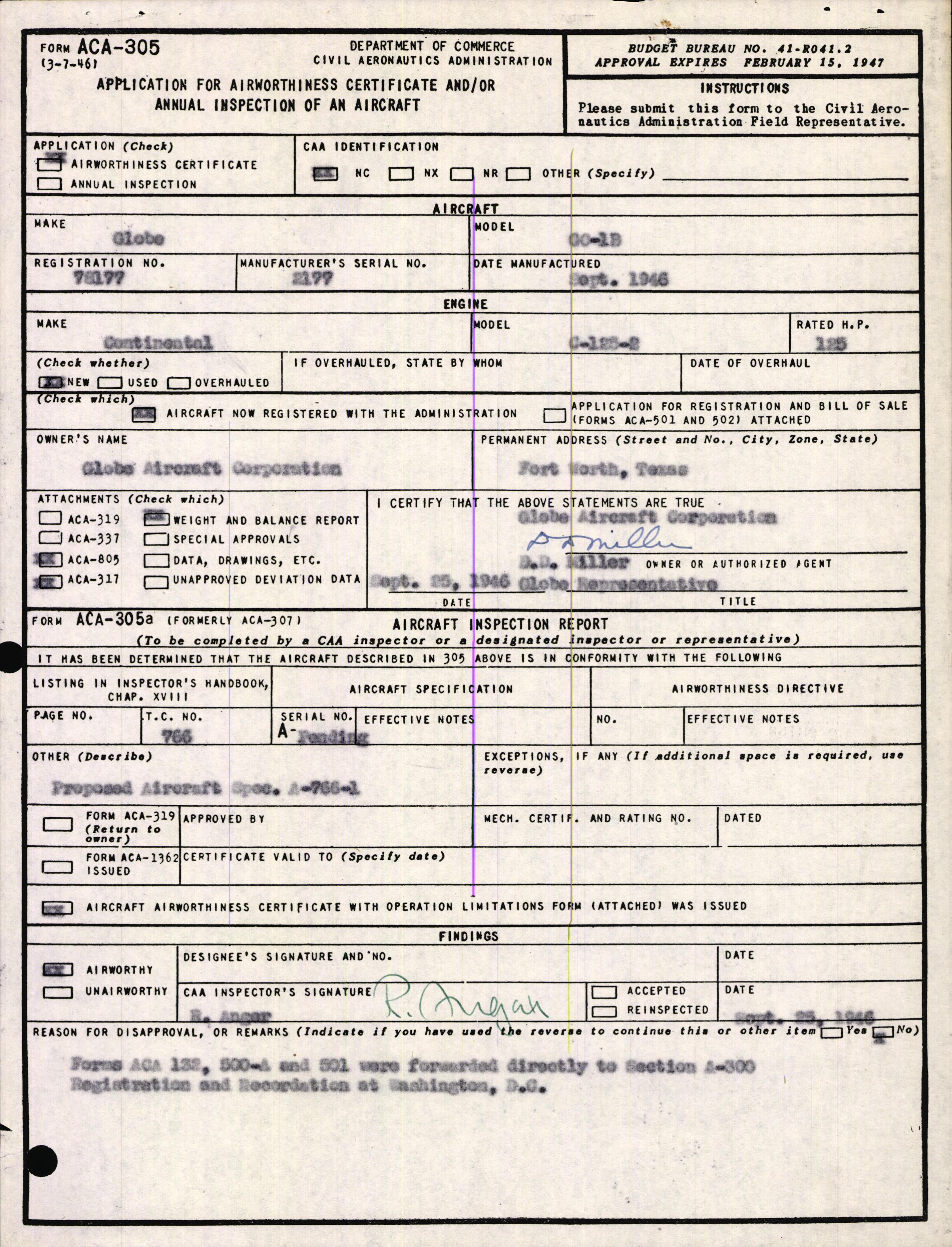 Sample page 1 from AirCorps Library document: Technical Information for Serial Number 2177