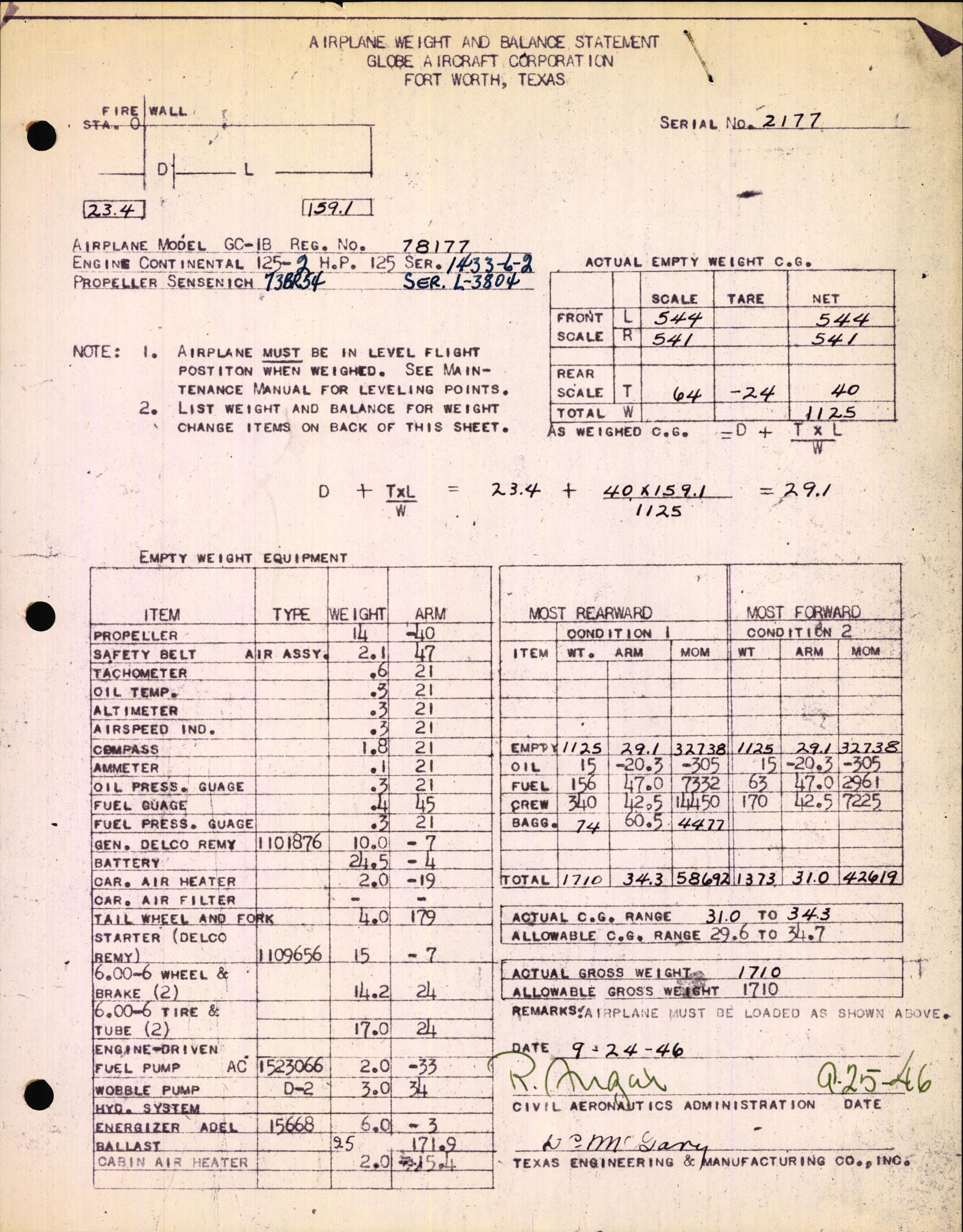 Sample page 3 from AirCorps Library document: Technical Information for Serial Number 2177