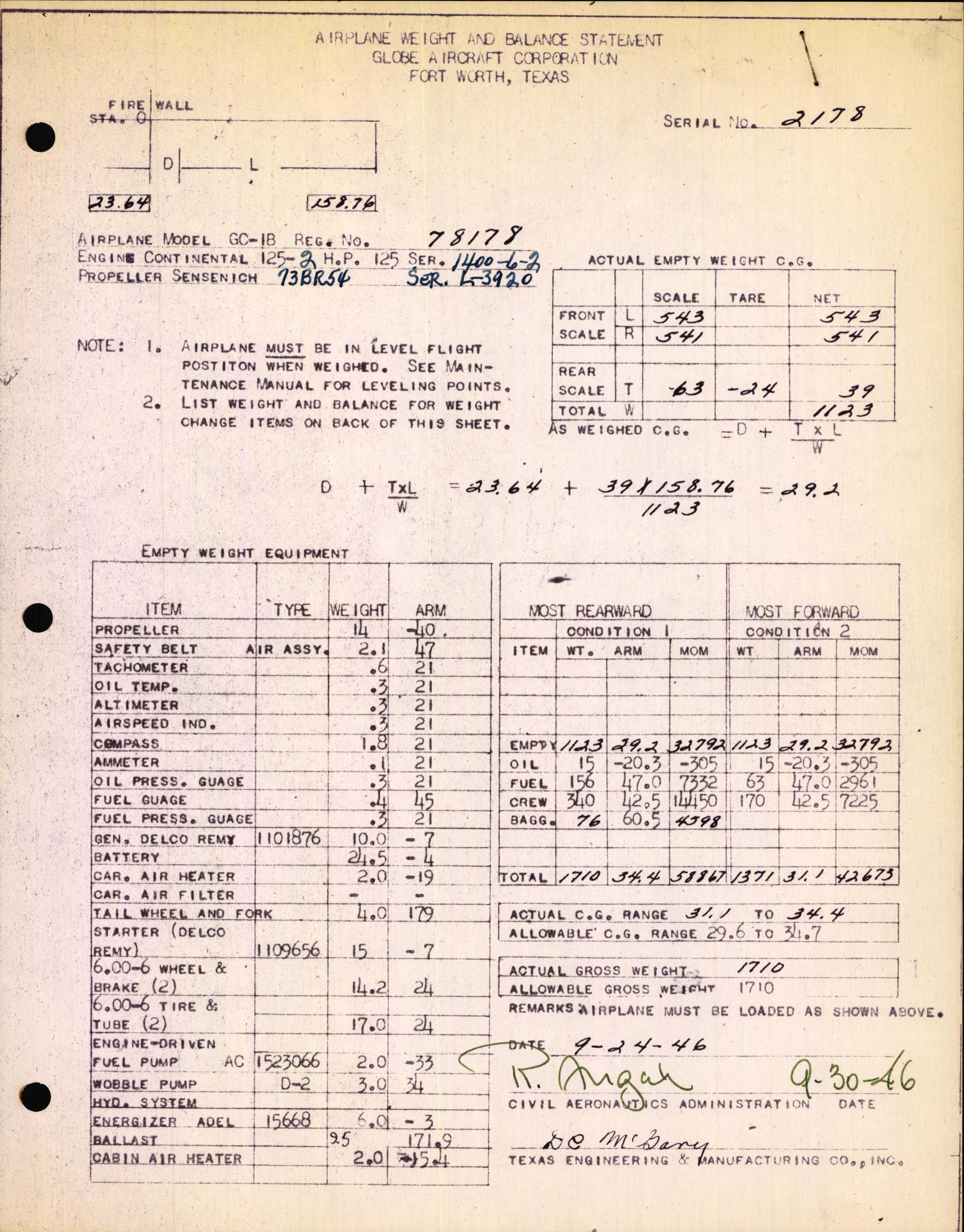 Sample page 3 from AirCorps Library document: Technical Information for Serial Number 2178