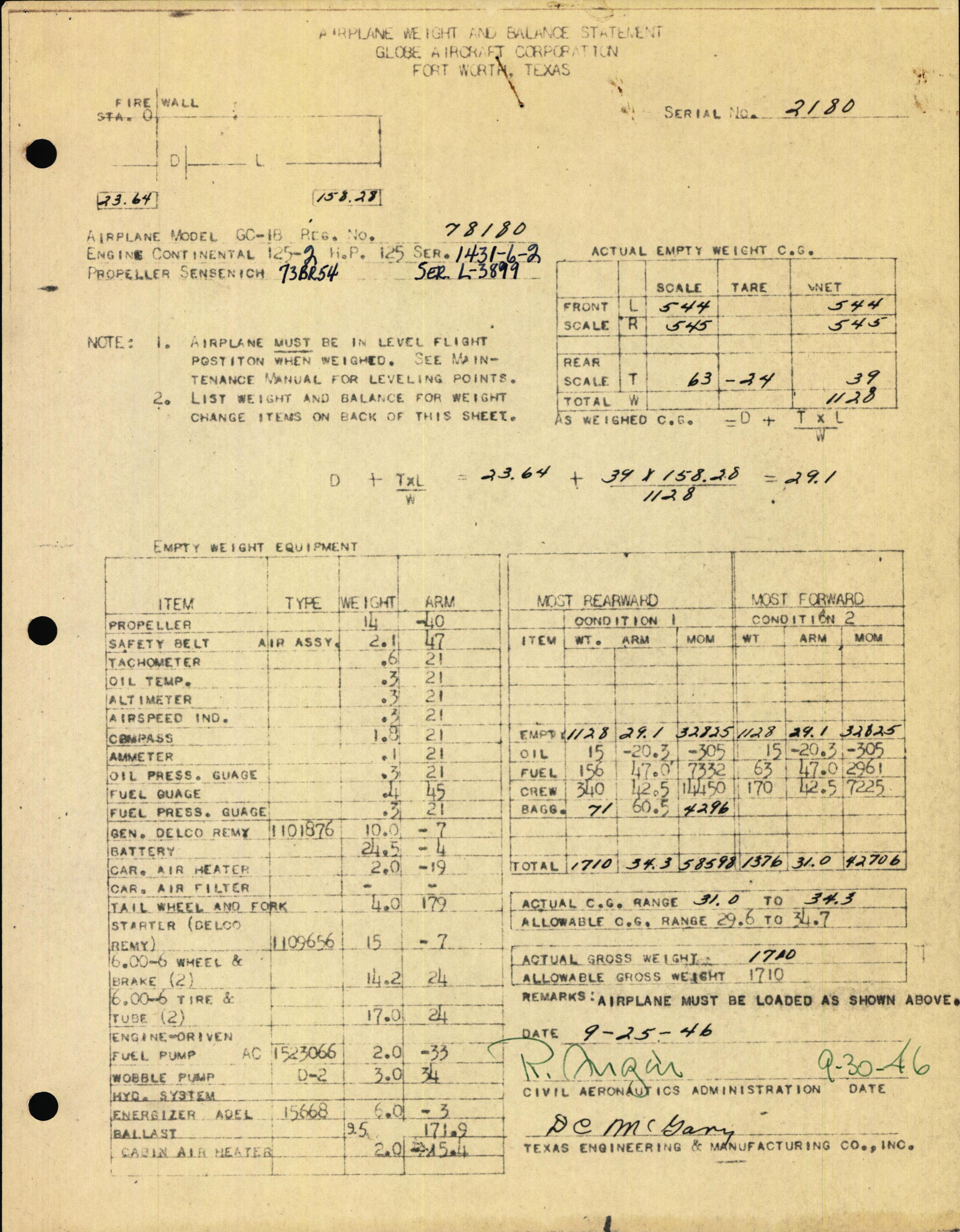 Sample page 1 from AirCorps Library document: Technical Information for Serial Number 2180