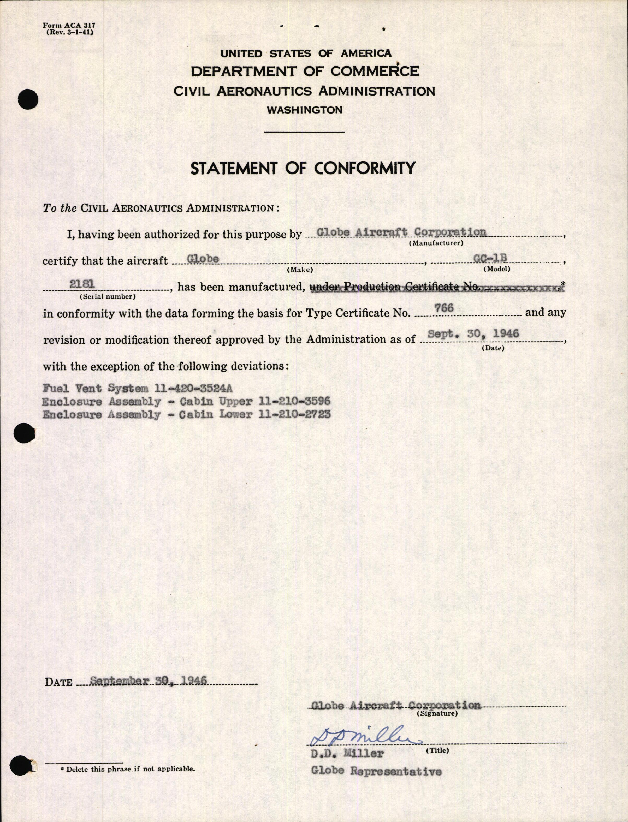 Sample page 3 from AirCorps Library document: Technical Information for Serial Number 2181