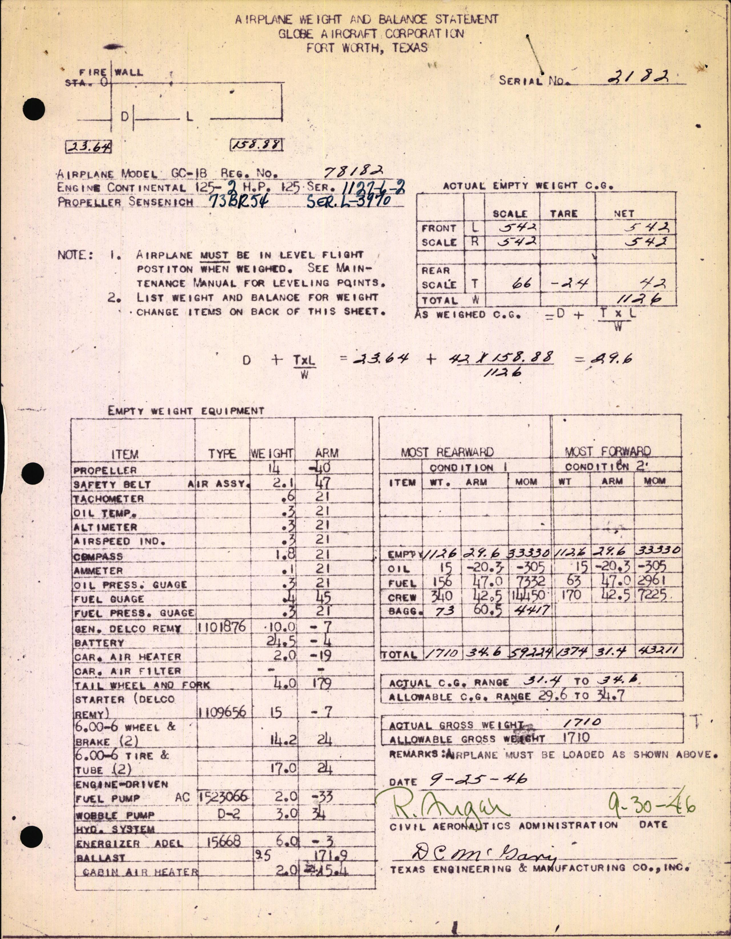 Sample page 1 from AirCorps Library document: Technical Information for Serial Number 2182