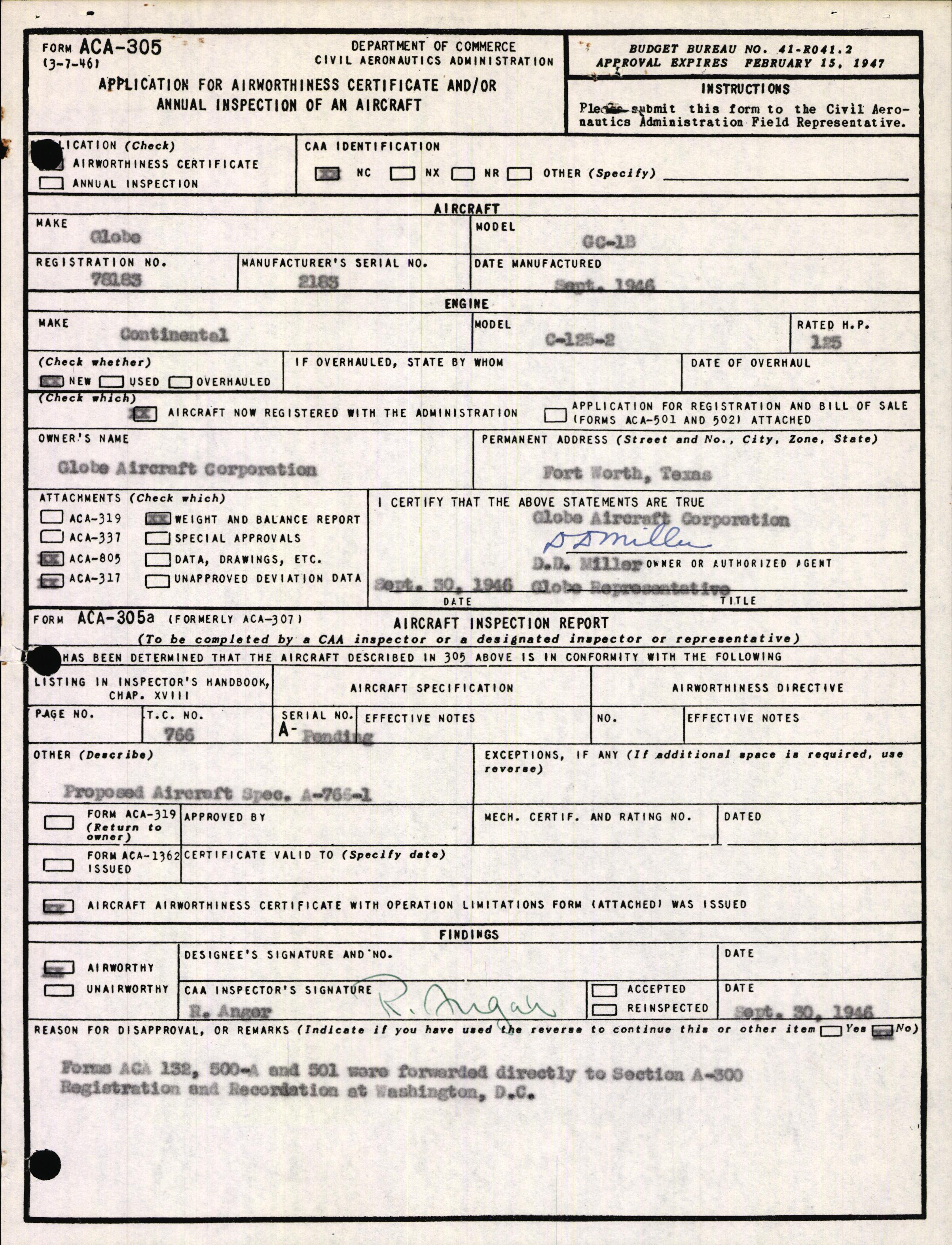 Sample page 1 from AirCorps Library document: Technical Information for Serial Number 2183