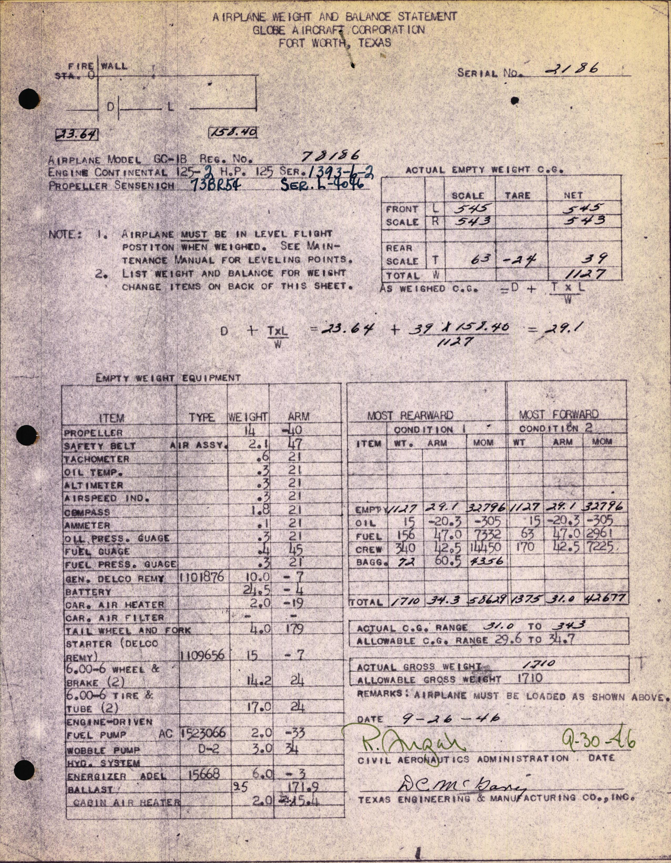 Sample page 1 from AirCorps Library document: Technical Information for Serial Number 2186