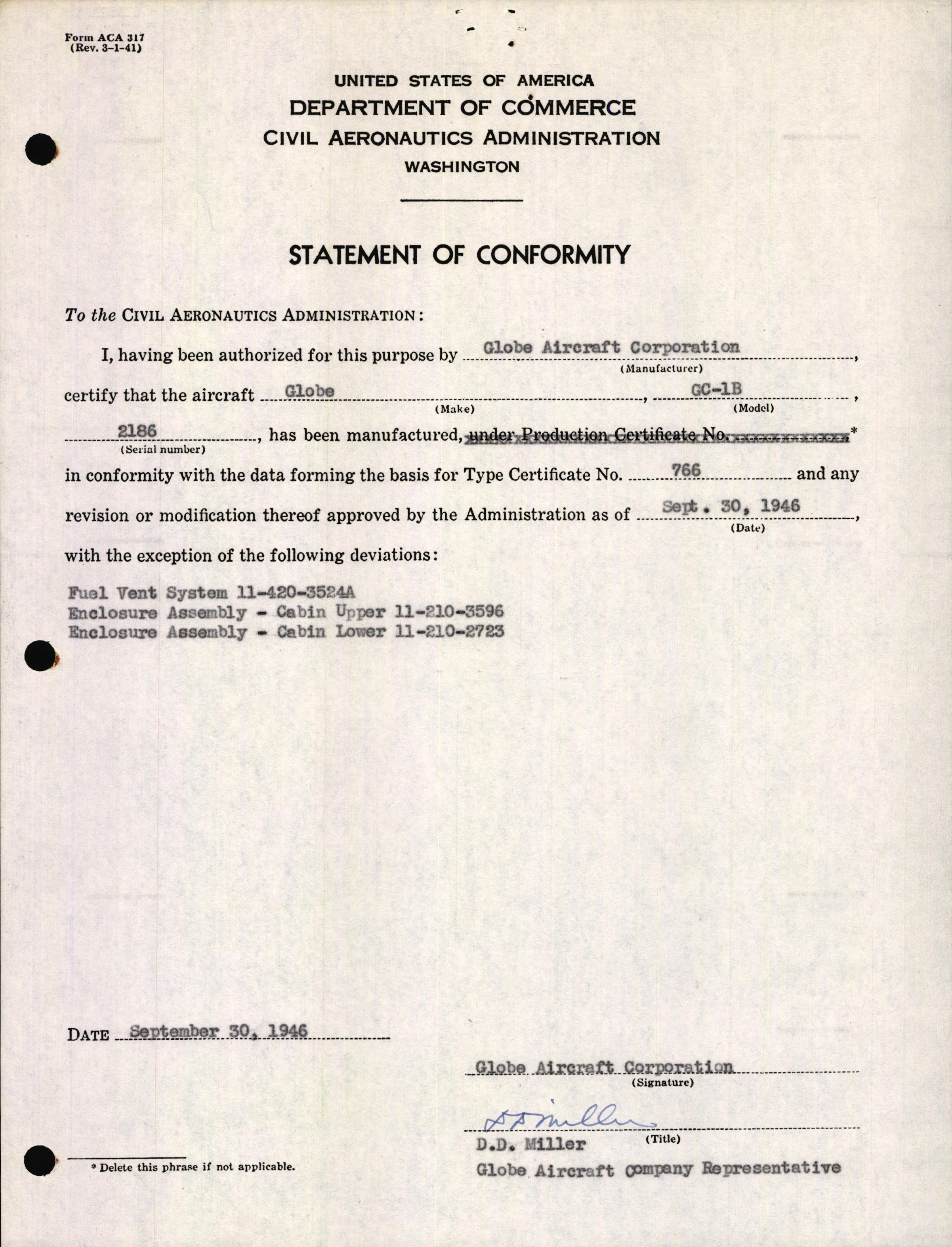 Sample page 3 from AirCorps Library document: Technical Information for Serial Number 2186