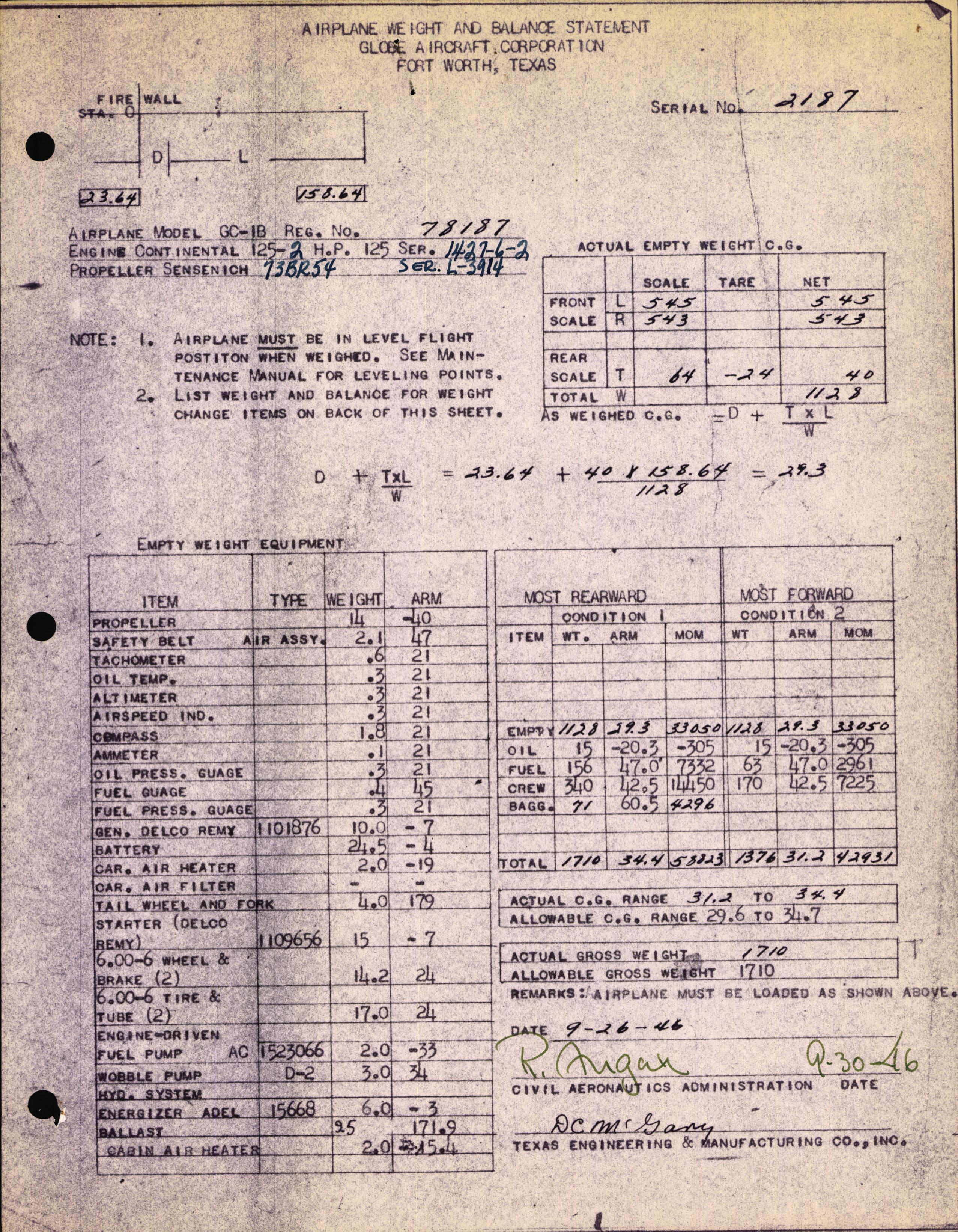 Sample page 3 from AirCorps Library document: Technical Information for Serial Number 2187