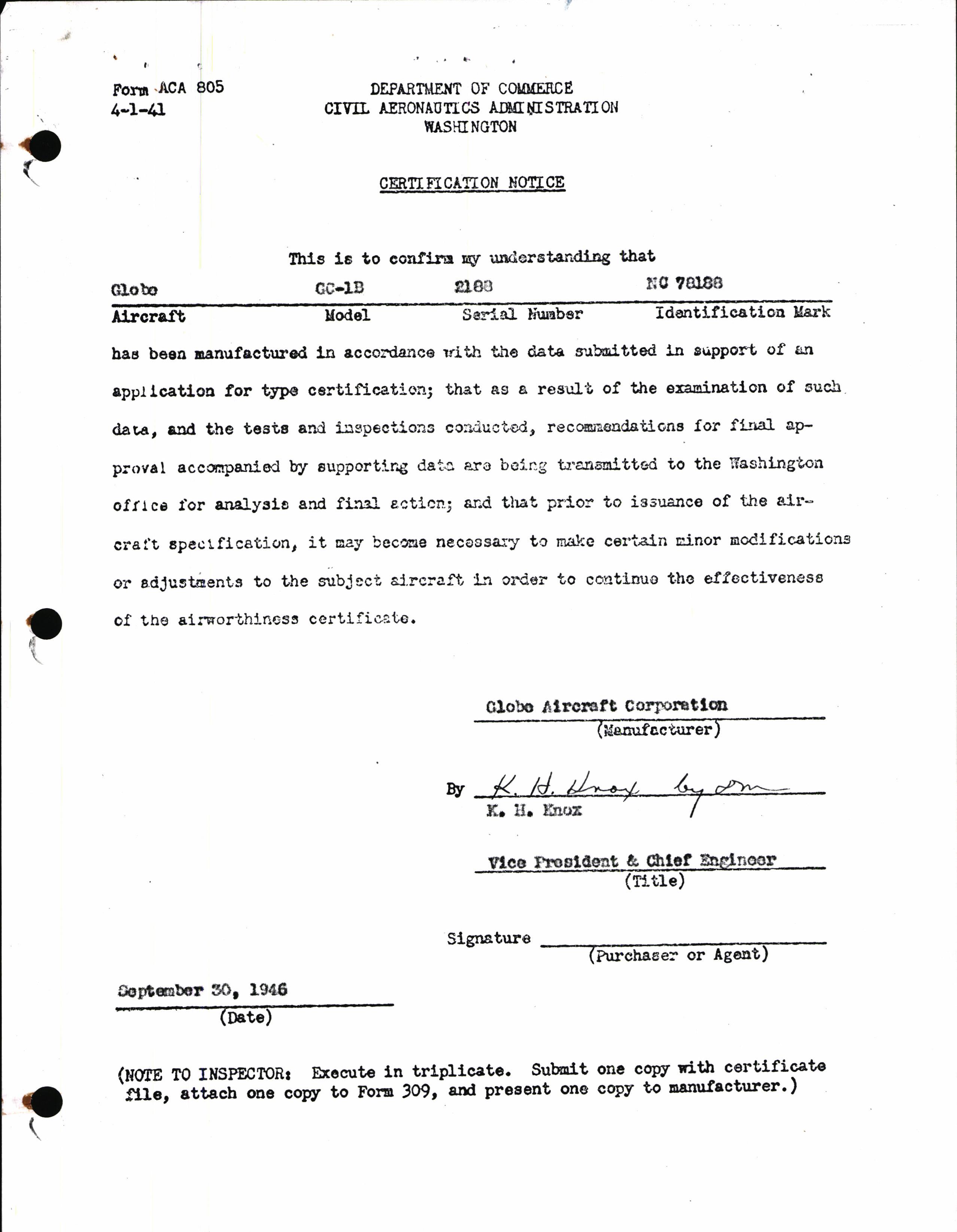 Sample page 1 from AirCorps Library document: Technical Information for Serial Number 2188