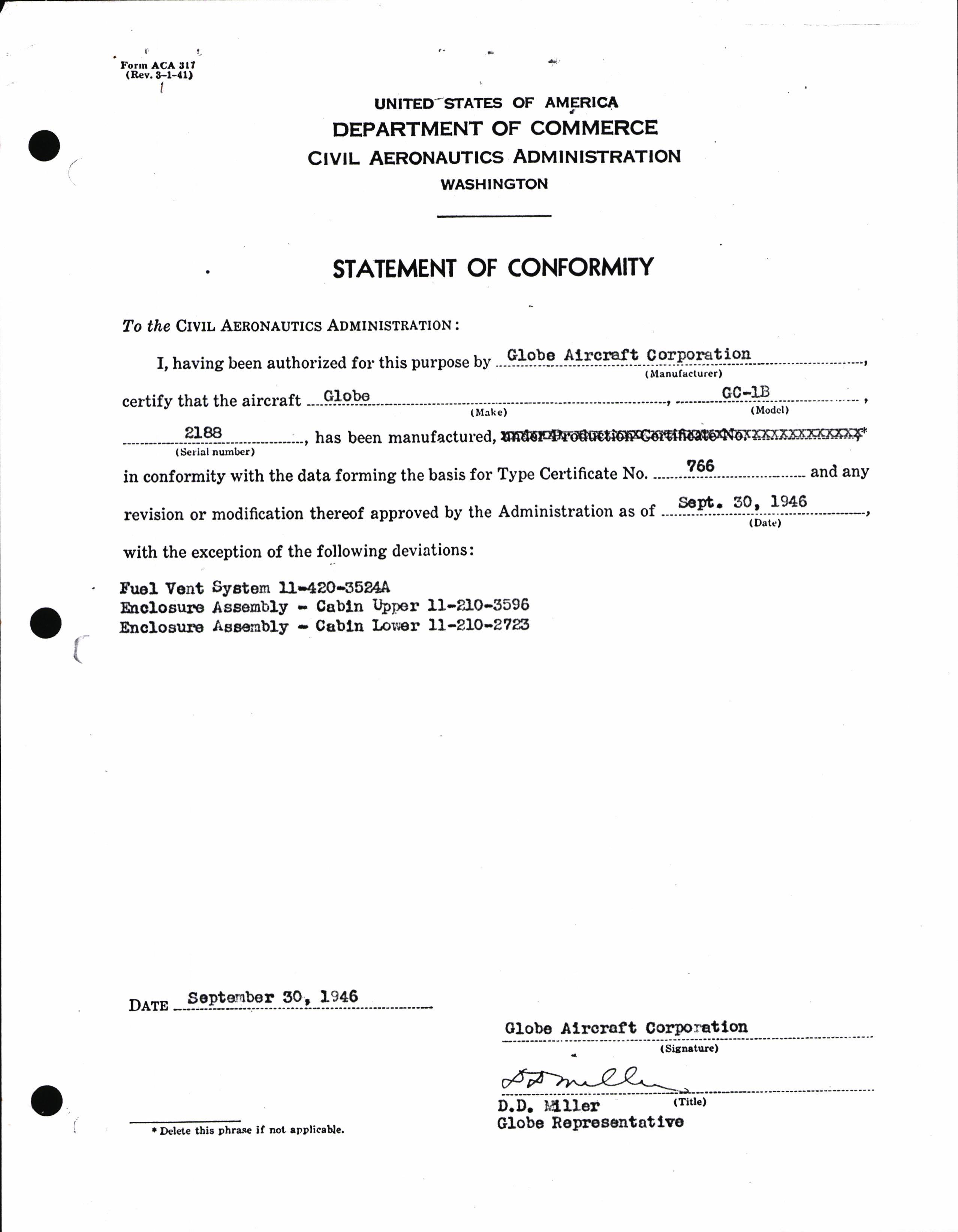 Sample page 3 from AirCorps Library document: Technical Information for Serial Number 2188