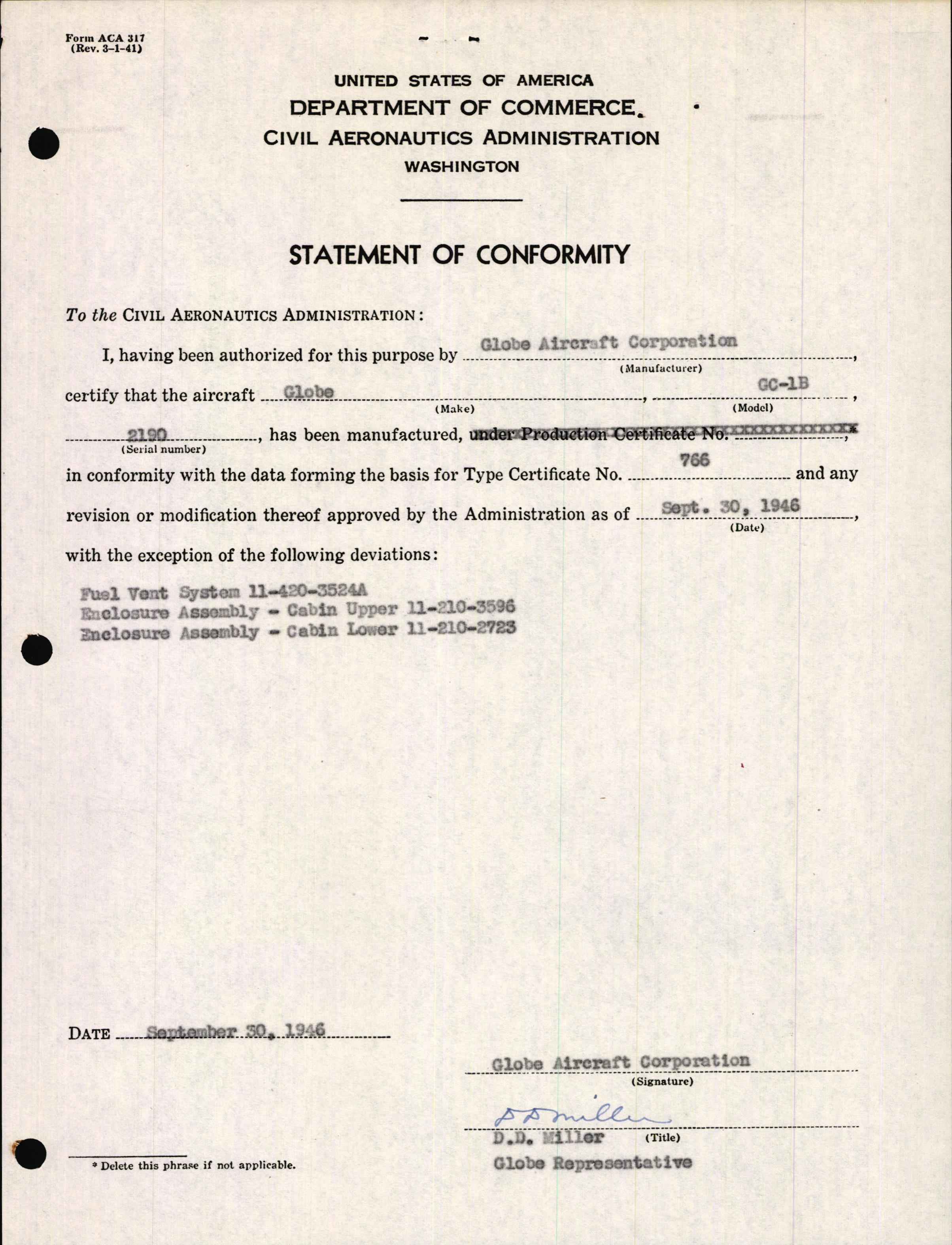 Sample page 3 from AirCorps Library document: Technical Information for Serial Number 2190