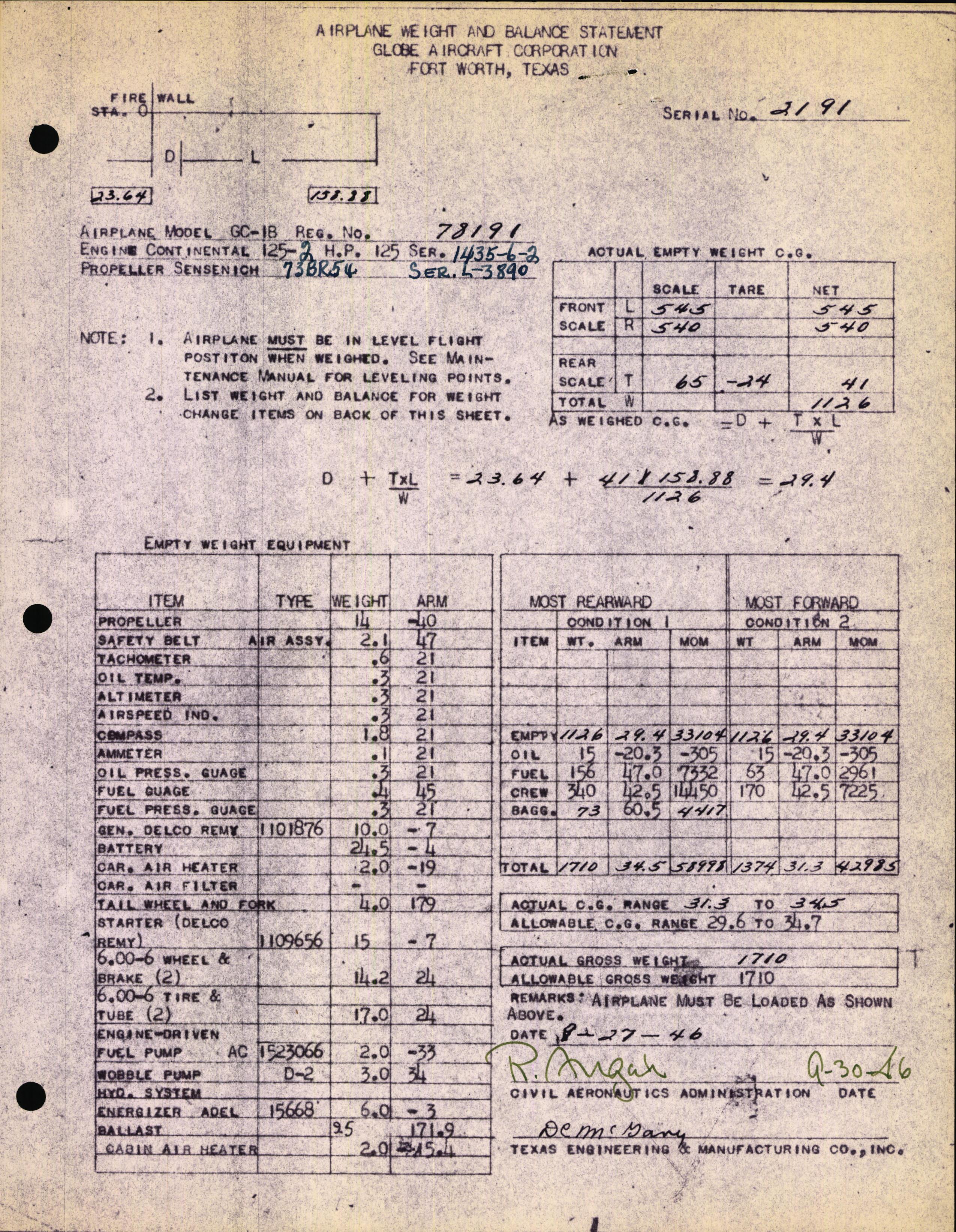 Sample page 3 from AirCorps Library document: Technical Information for Serial Number 2191