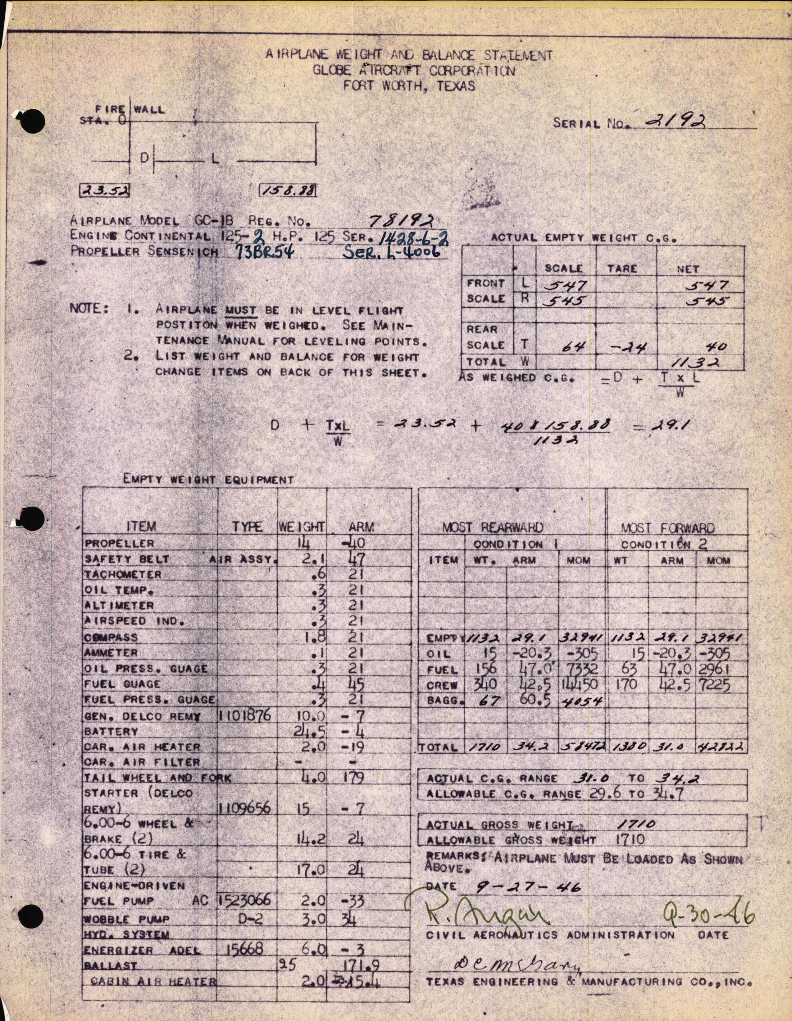 Sample page 1 from AirCorps Library document: Technical Information for Serial Number 2192