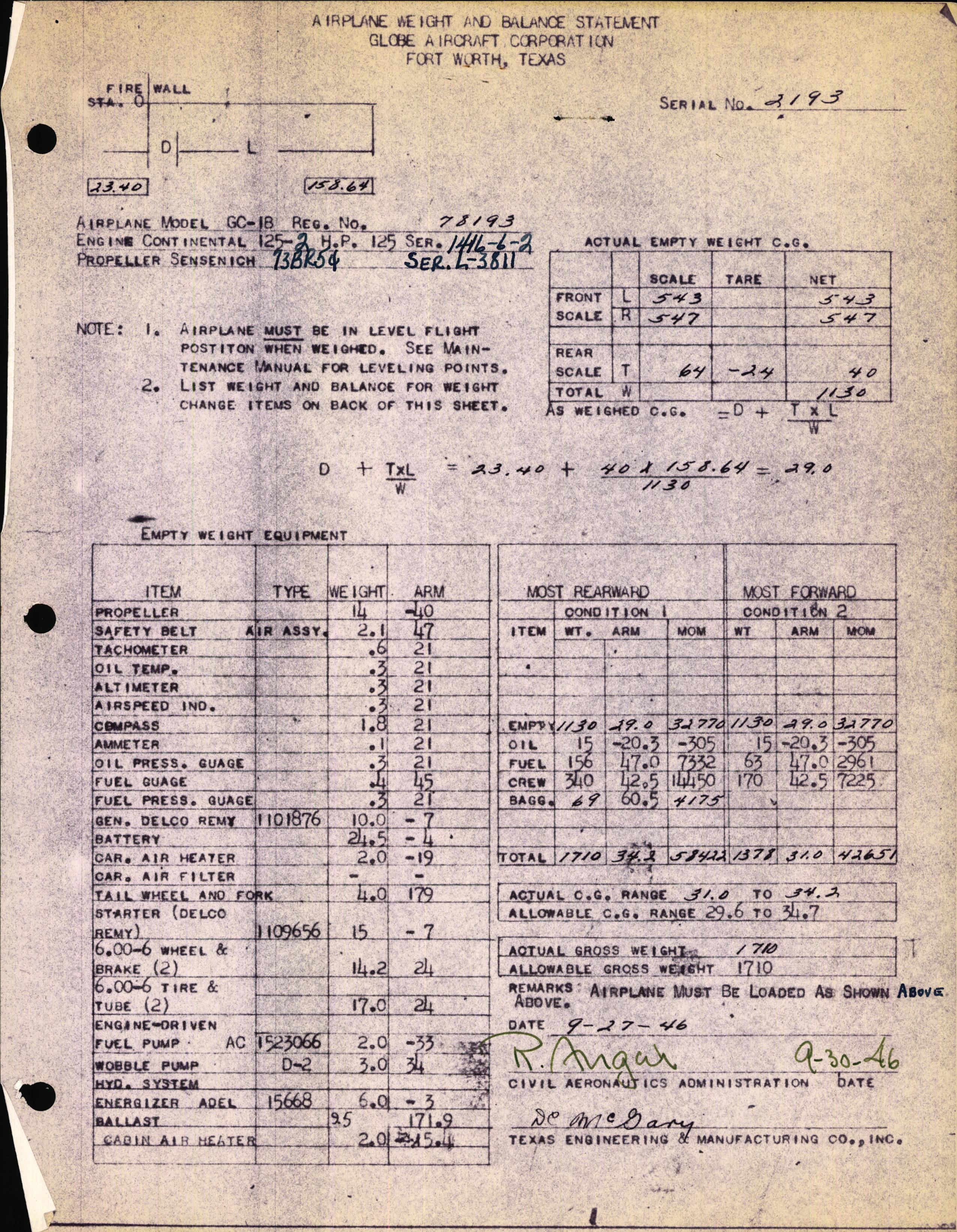 Sample page 1 from AirCorps Library document: Technical Information for Serial Number 2193