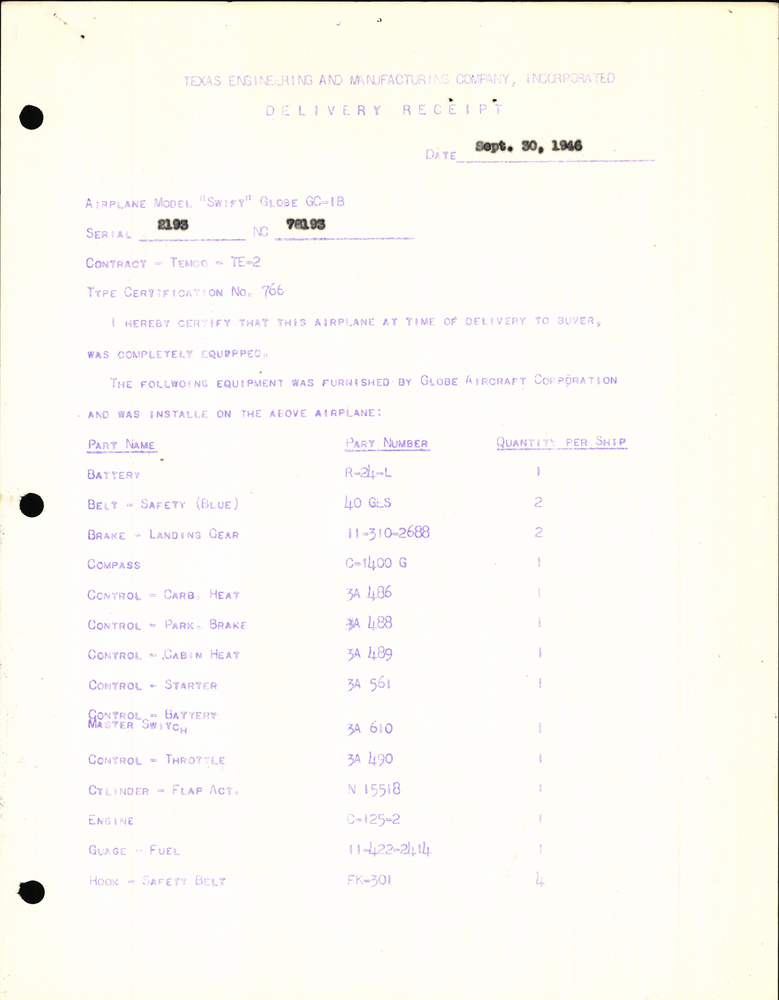 Sample page 3 from AirCorps Library document: Technical Information for Serial Number 2193