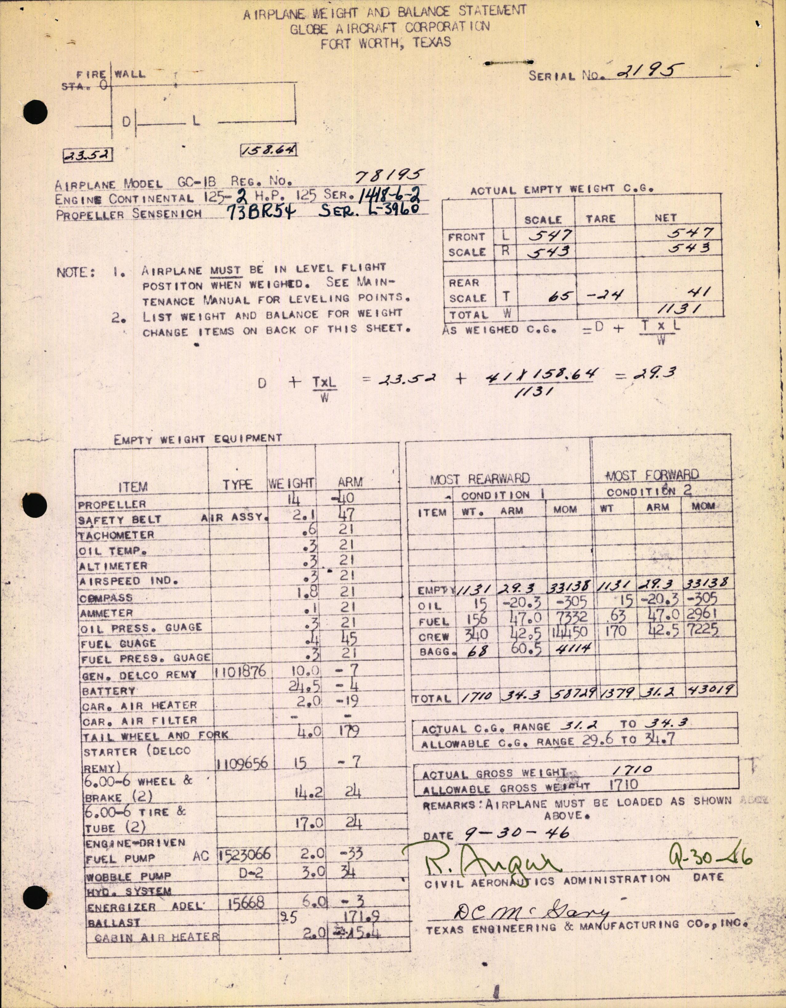 Sample page 1 from AirCorps Library document: Technical Information for Serial Number 2195