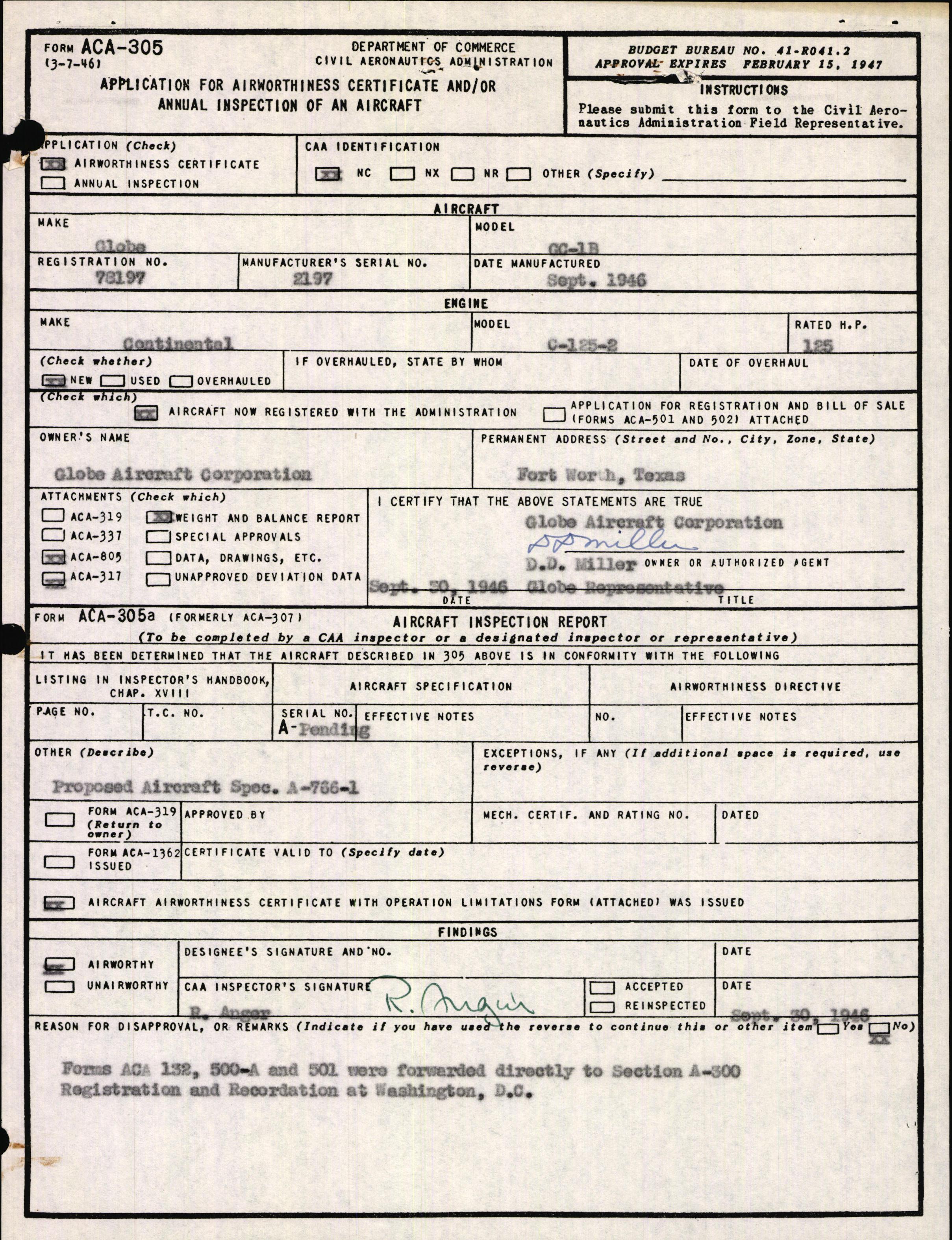 Sample page 1 from AirCorps Library document: Technical Information for Serial Number 2197