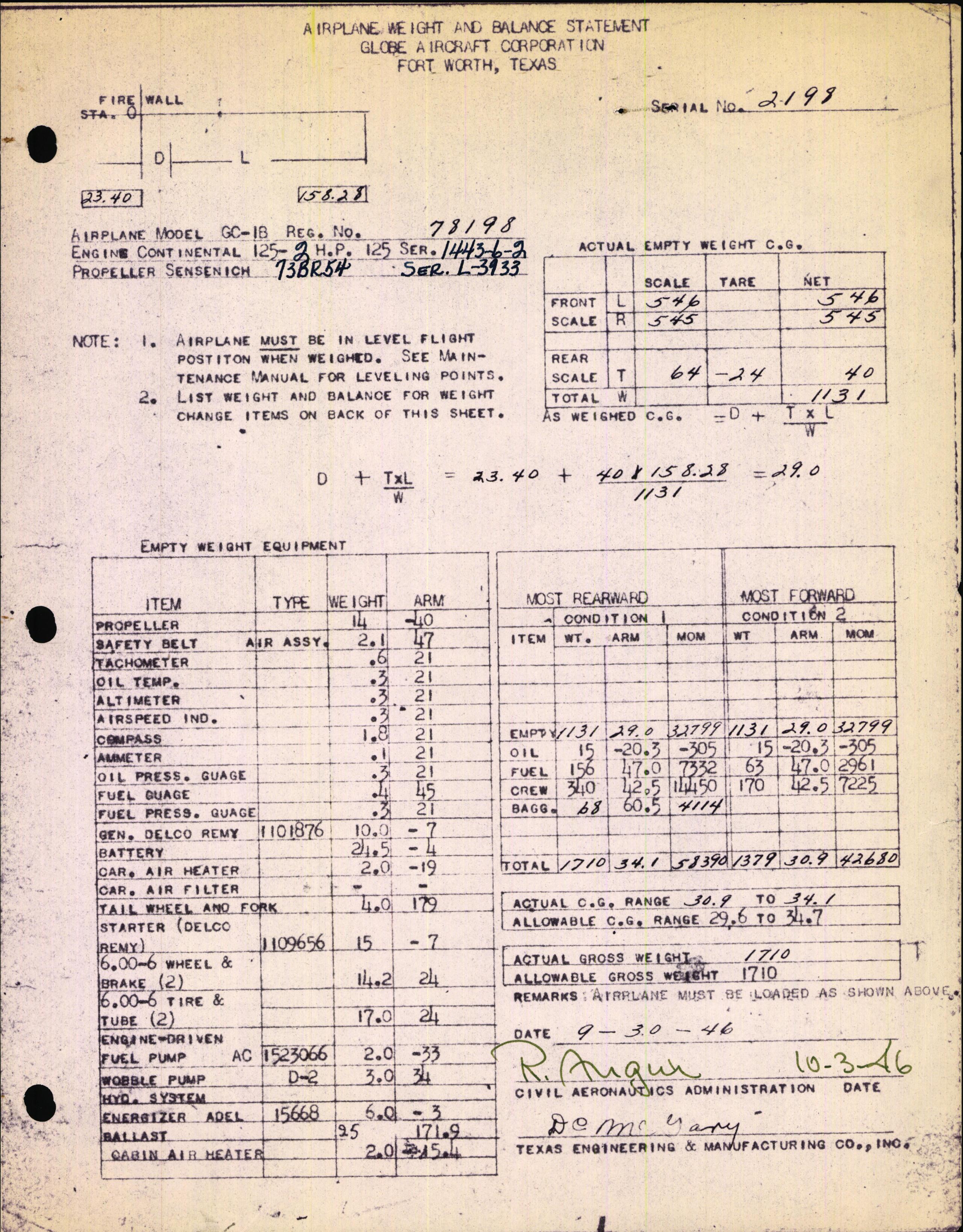 Sample page 3 from AirCorps Library document: Technical Information for Serial Number 2198