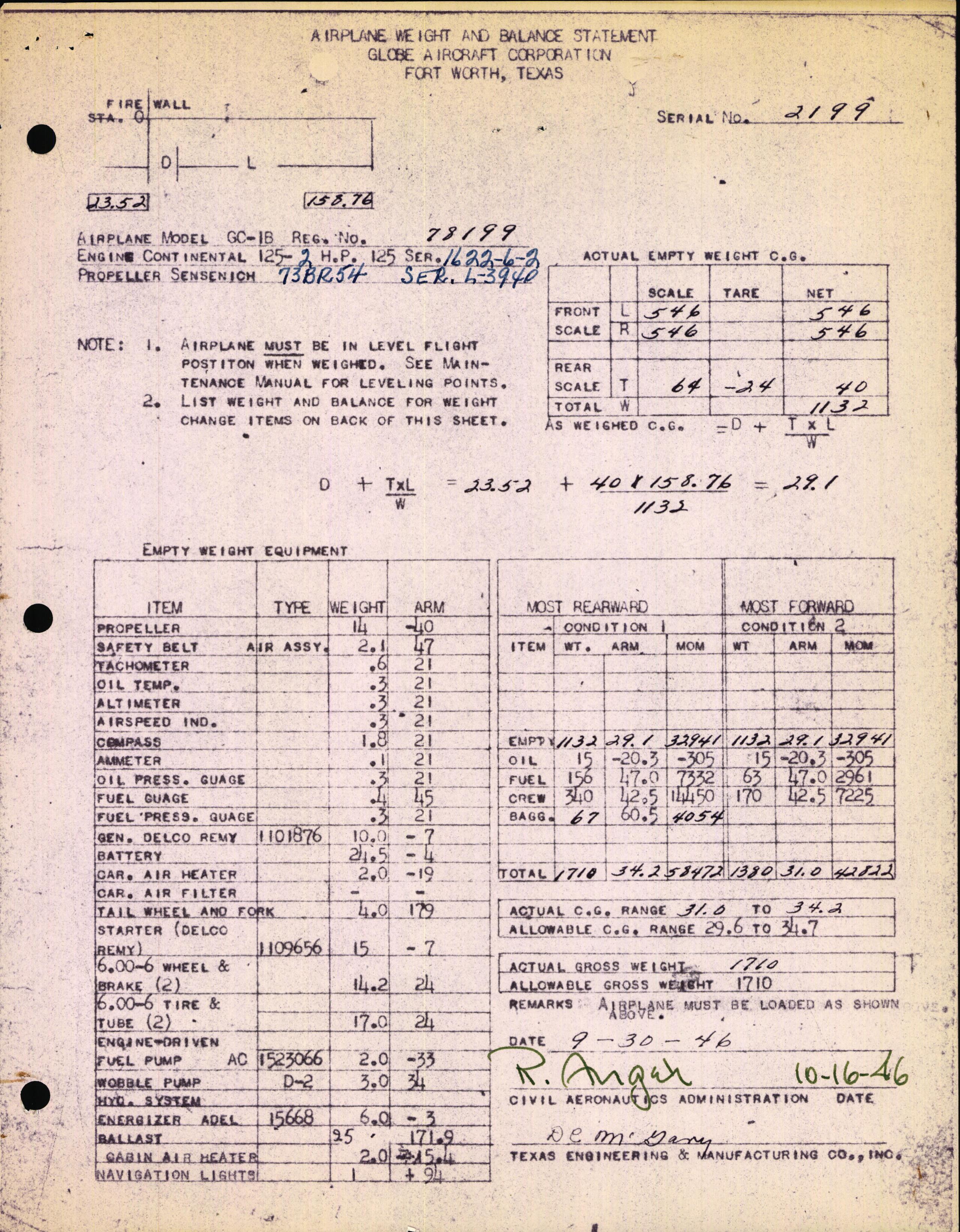 Sample page 1 from AirCorps Library document: Technical Information for Serial Number 2199