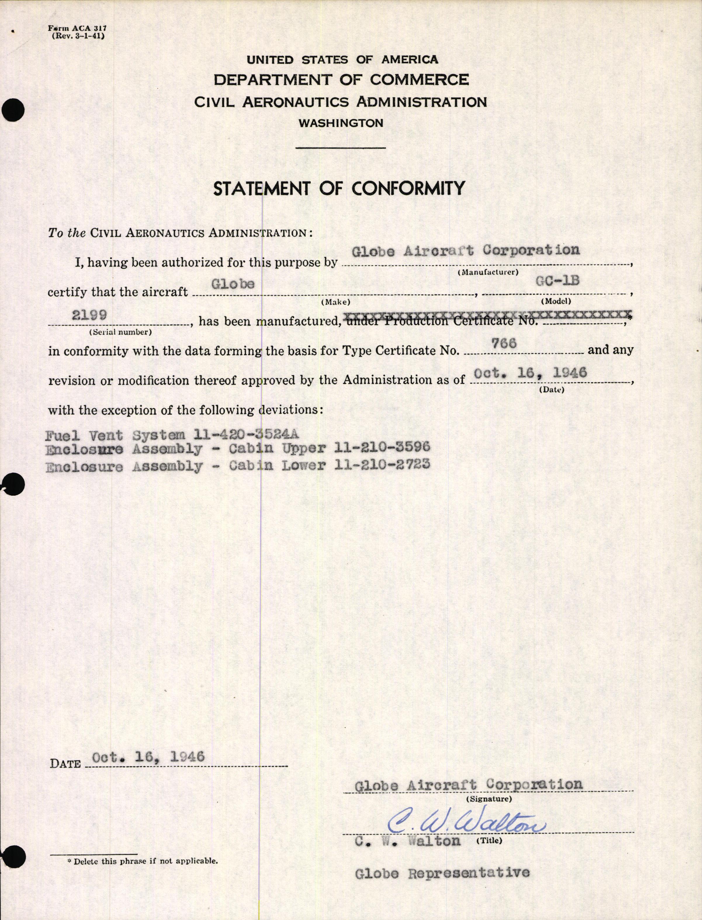 Sample page 3 from AirCorps Library document: Technical Information for Serial Number 2199