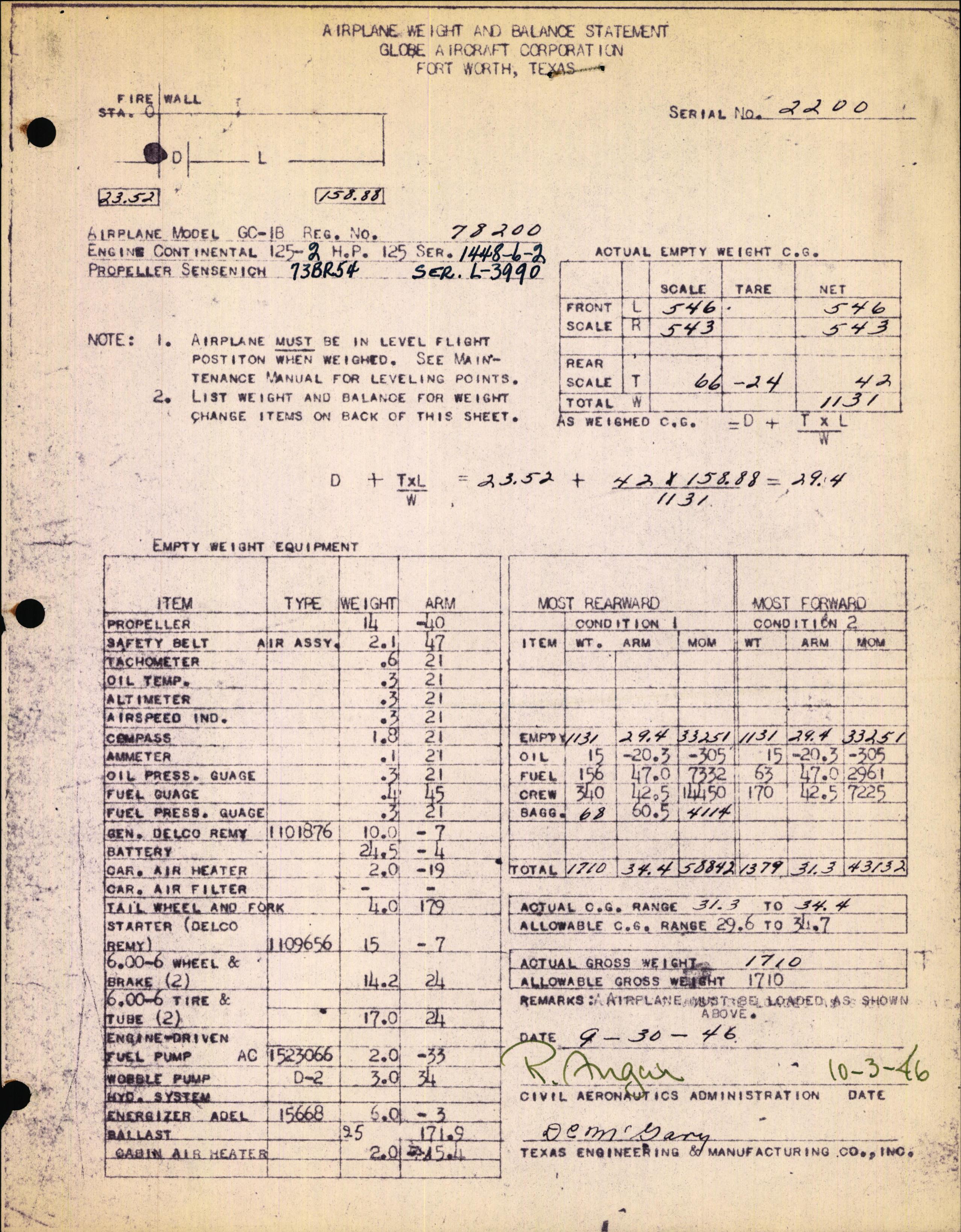 Sample page 1 from AirCorps Library document: Technical Information for Serial Number 2200