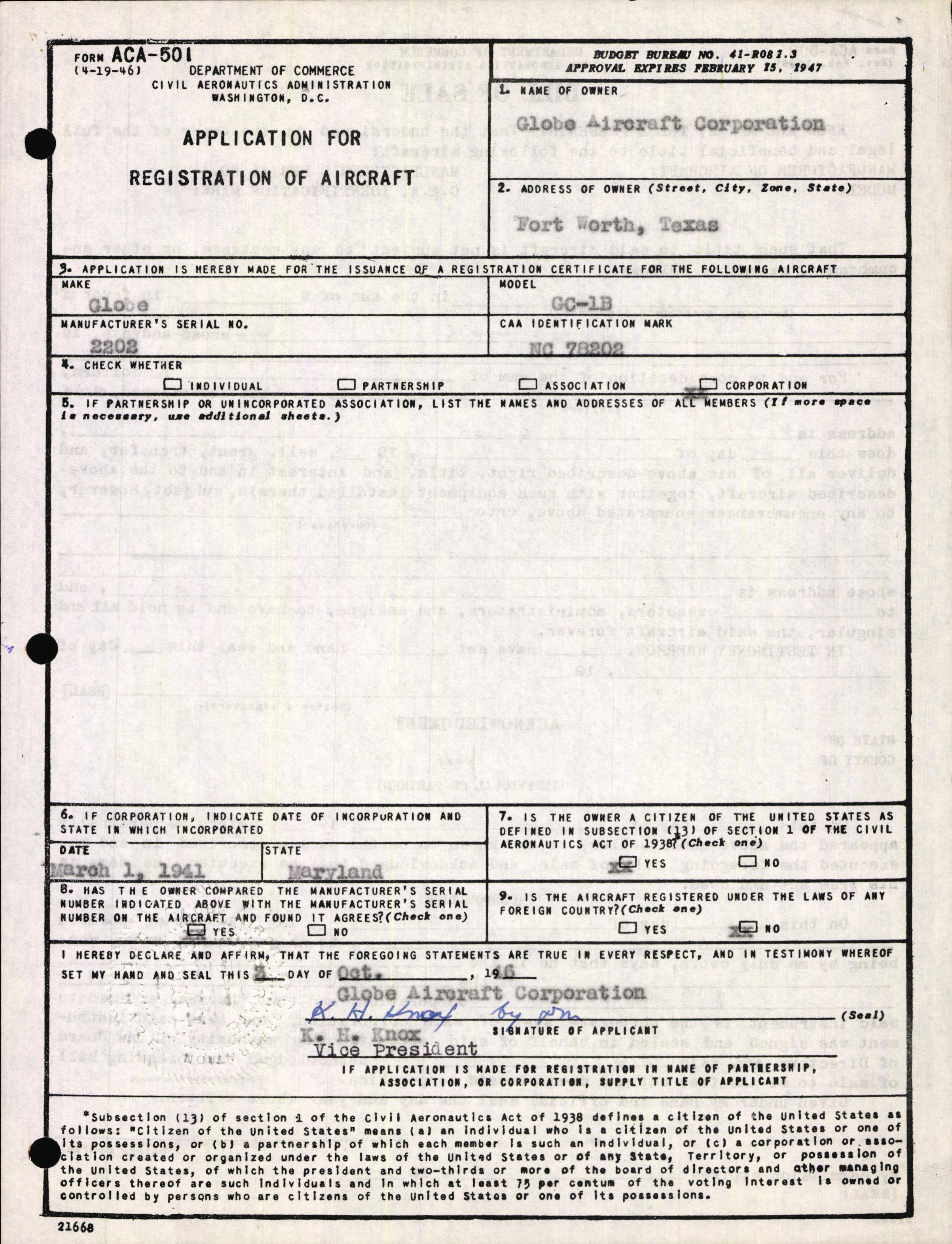 Sample page 1 from AirCorps Library document: Technical Information for Serial Number 2202