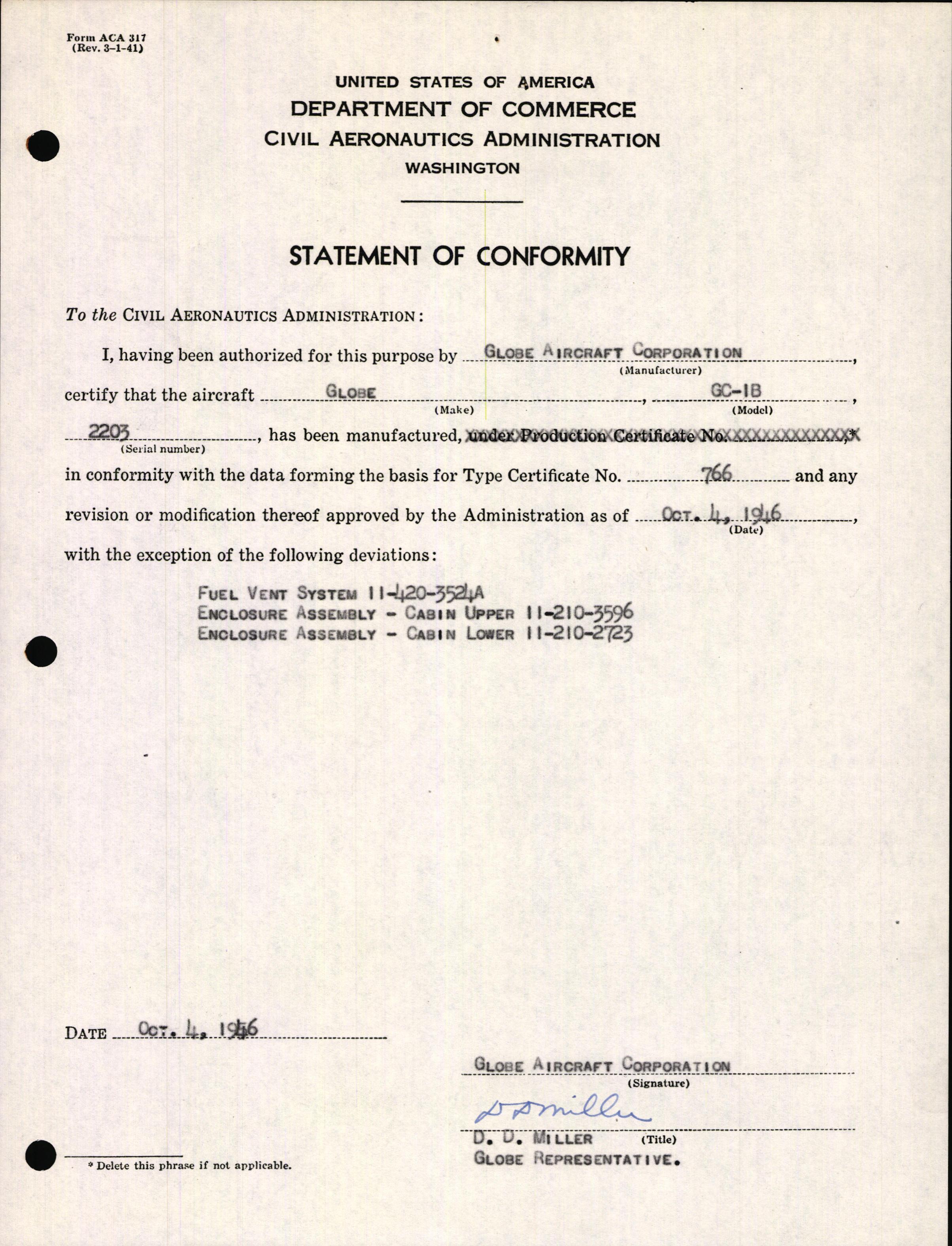 Sample page 3 from AirCorps Library document: Technical Information for Serial Number 2203