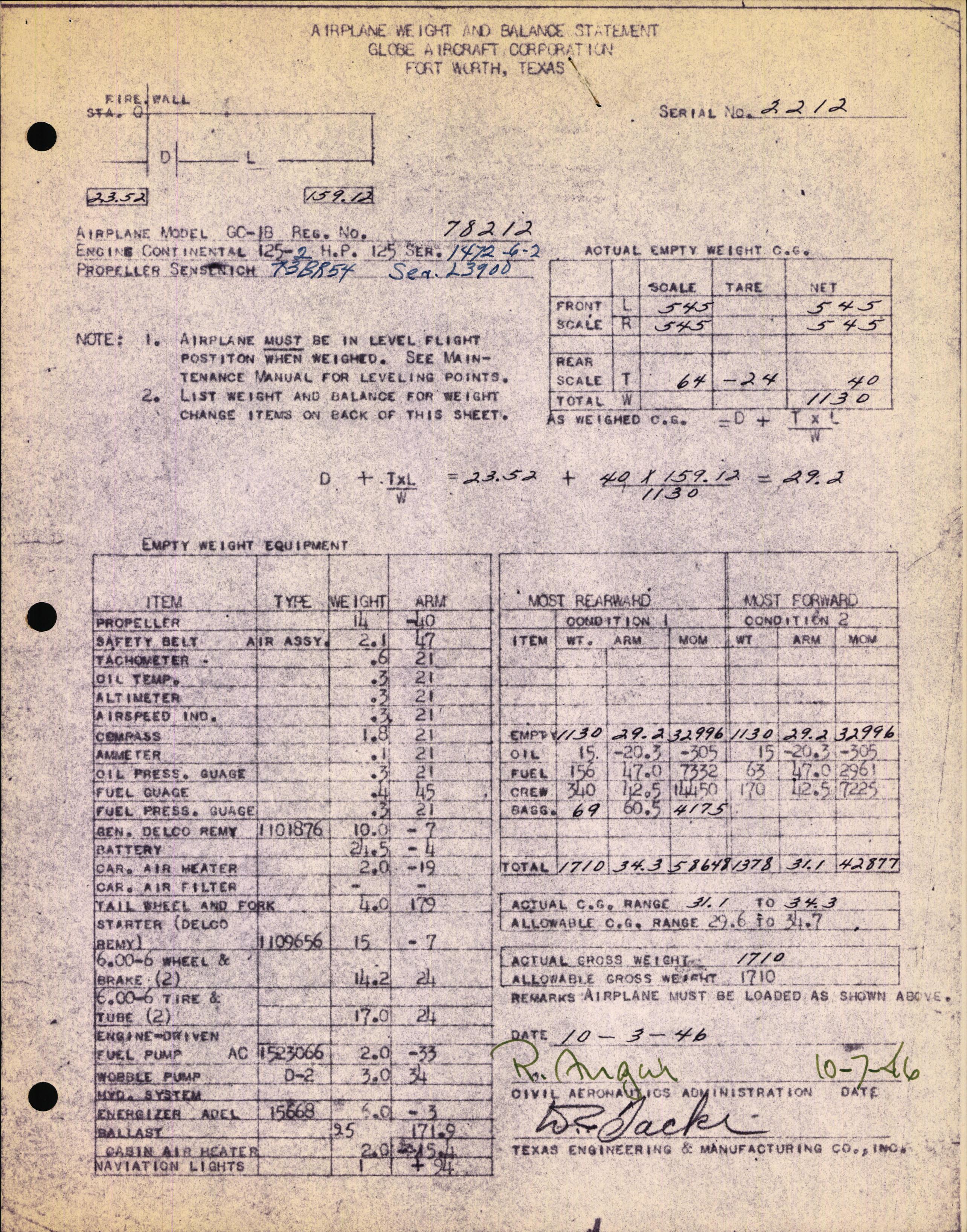 Sample page 1 from AirCorps Library document: Technical Information for Serial Number 2212