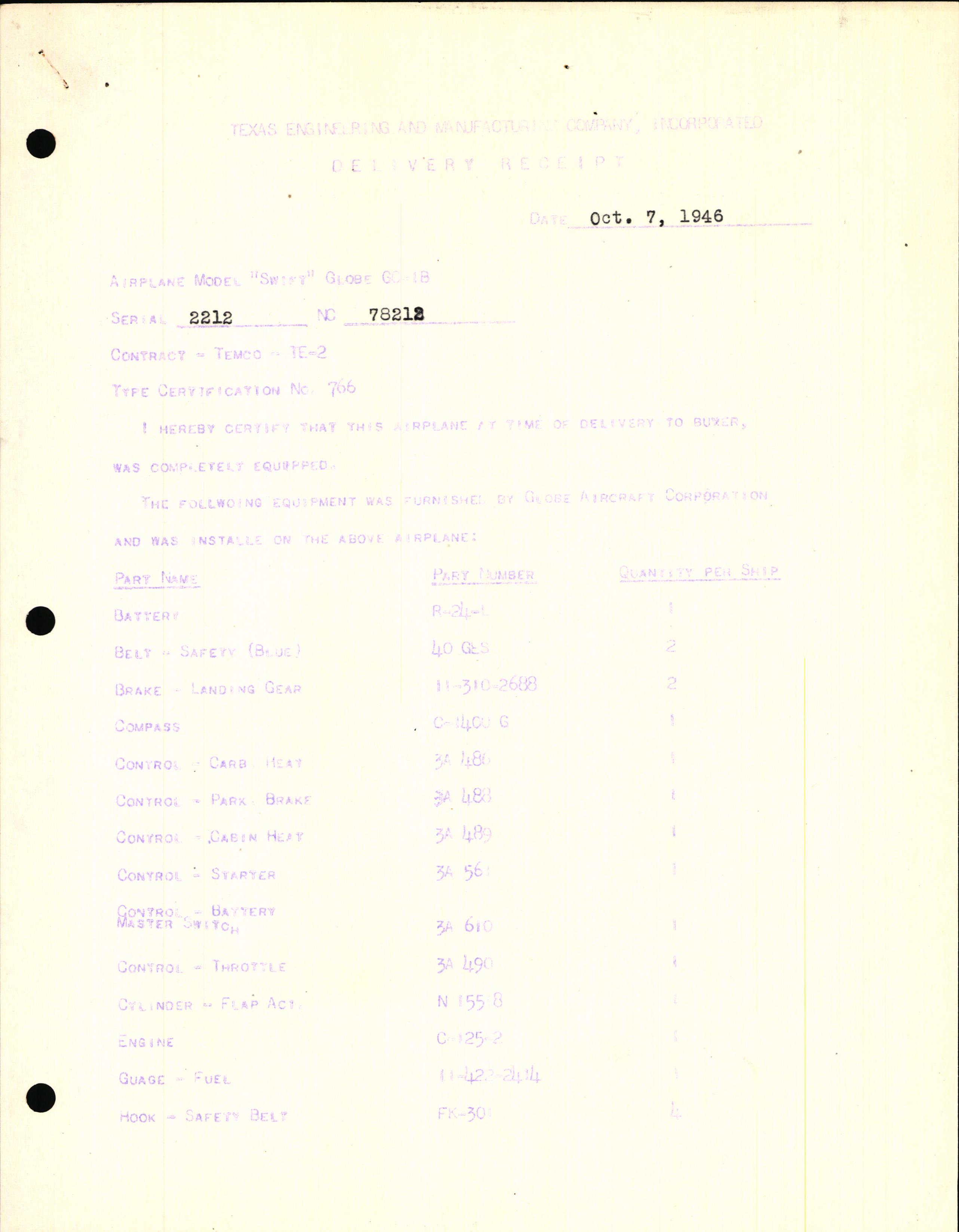 Sample page 3 from AirCorps Library document: Technical Information for Serial Number 2212