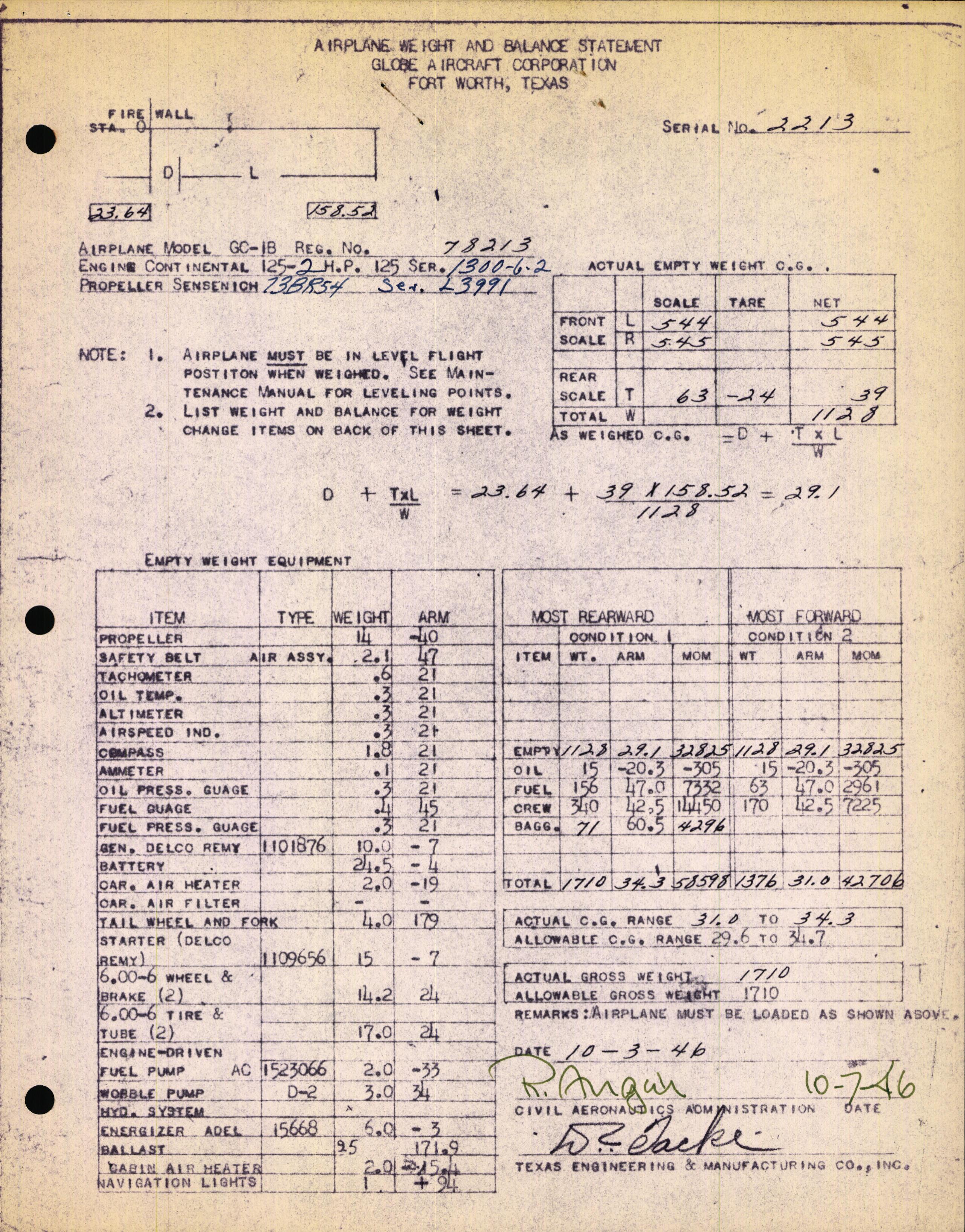 Sample page 1 from AirCorps Library document: Technical Information for Serial Number 2213