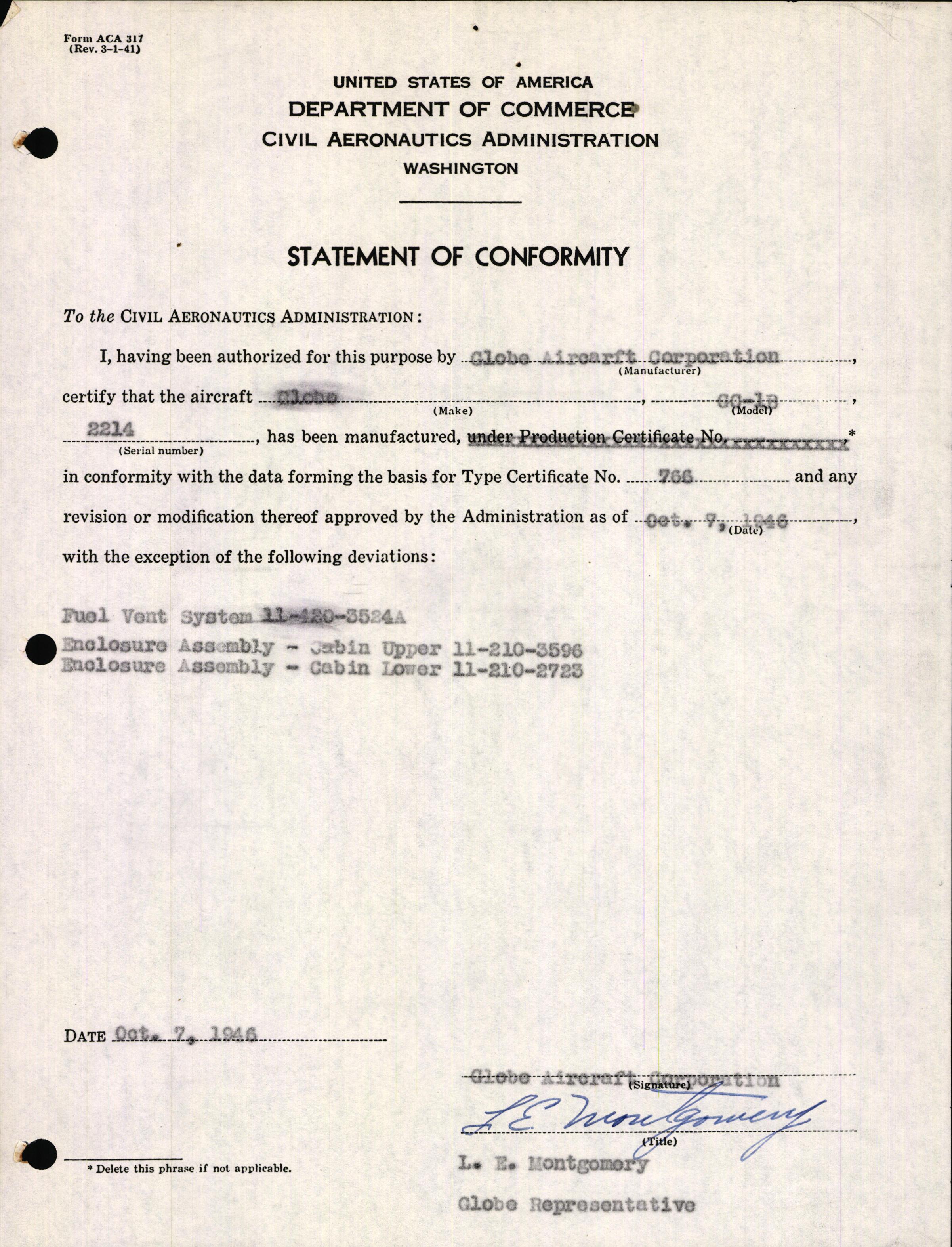 Sample page 3 from AirCorps Library document: Technical Information for Serial Number 2214