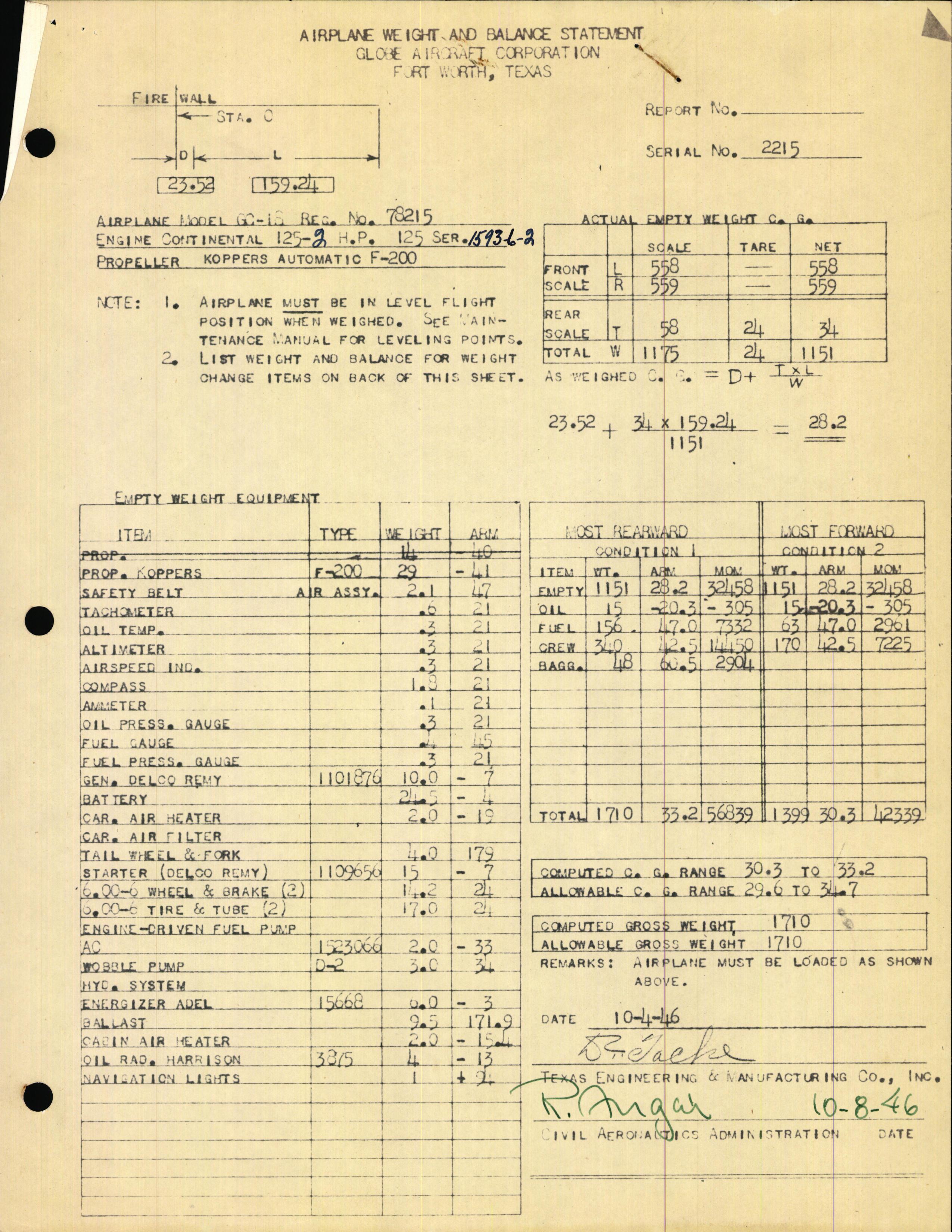 Sample page 1 from AirCorps Library document: Technical Information for Serial Number 2215
