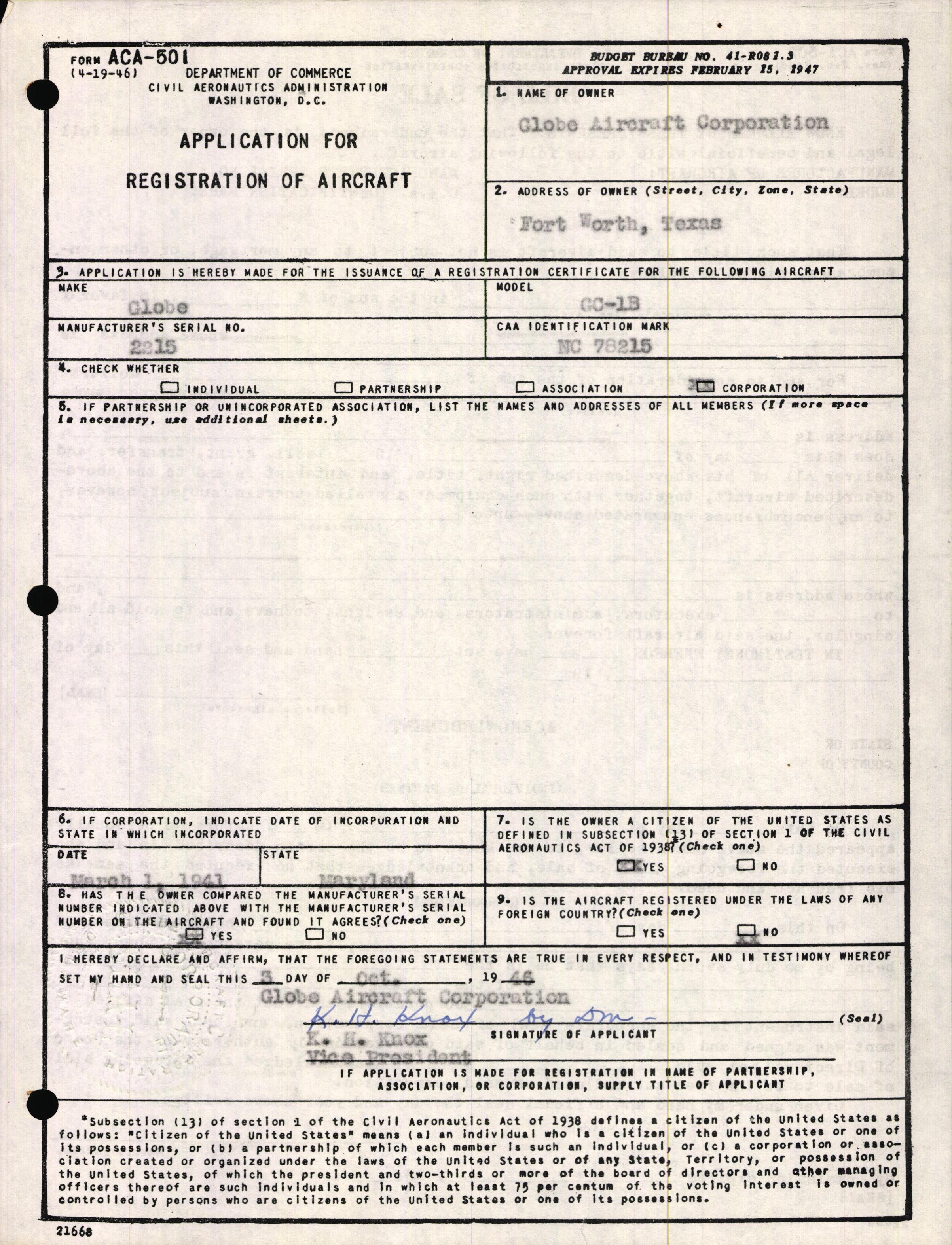 Sample page 3 from AirCorps Library document: Technical Information for Serial Number 2215