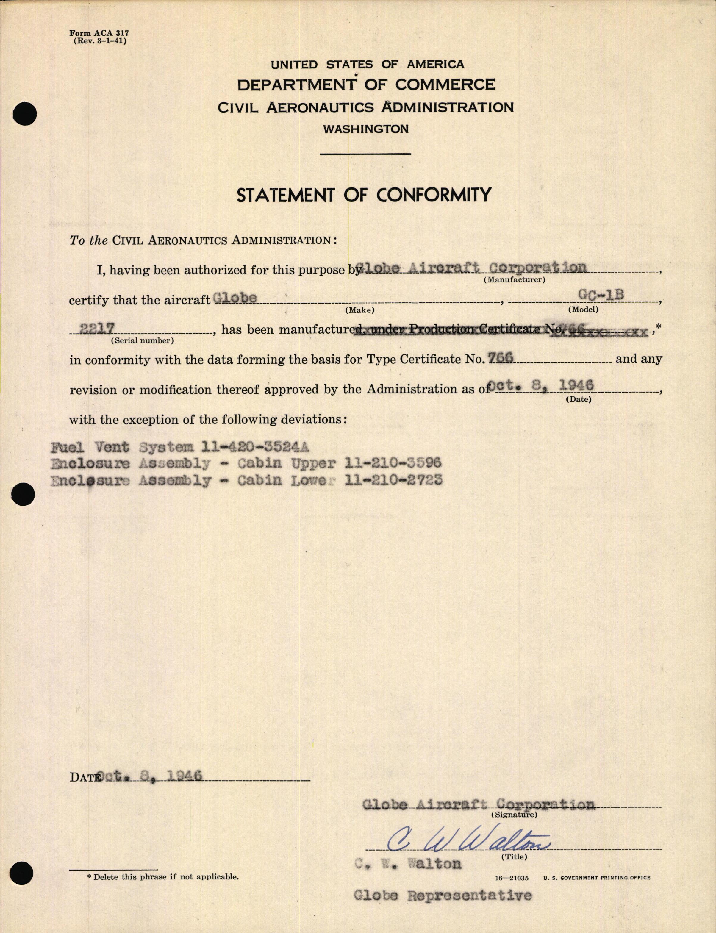 Sample page 3 from AirCorps Library document: Technical Information for Serial Number 2217