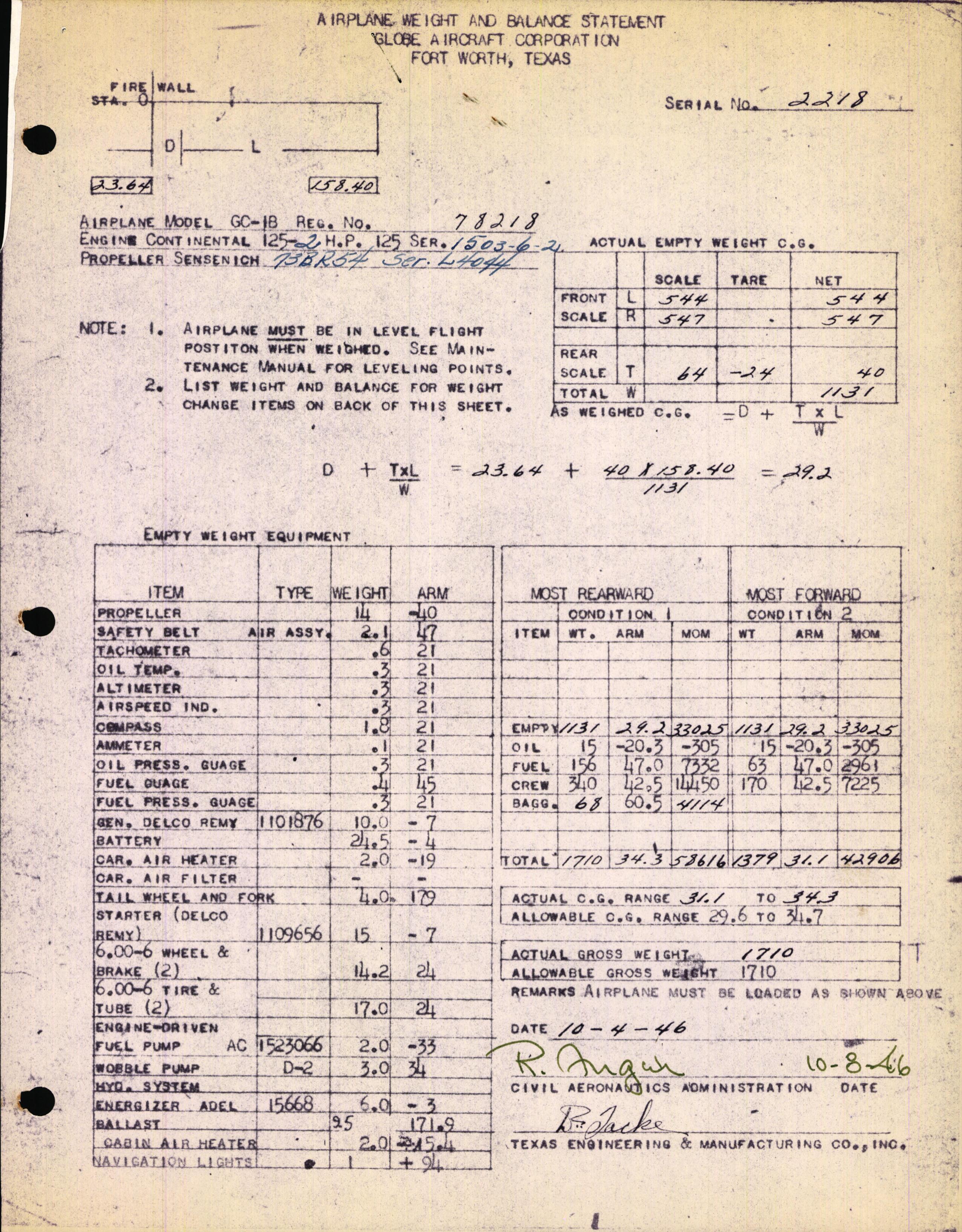 Sample page 3 from AirCorps Library document: Technical Information for Serial Number 2218