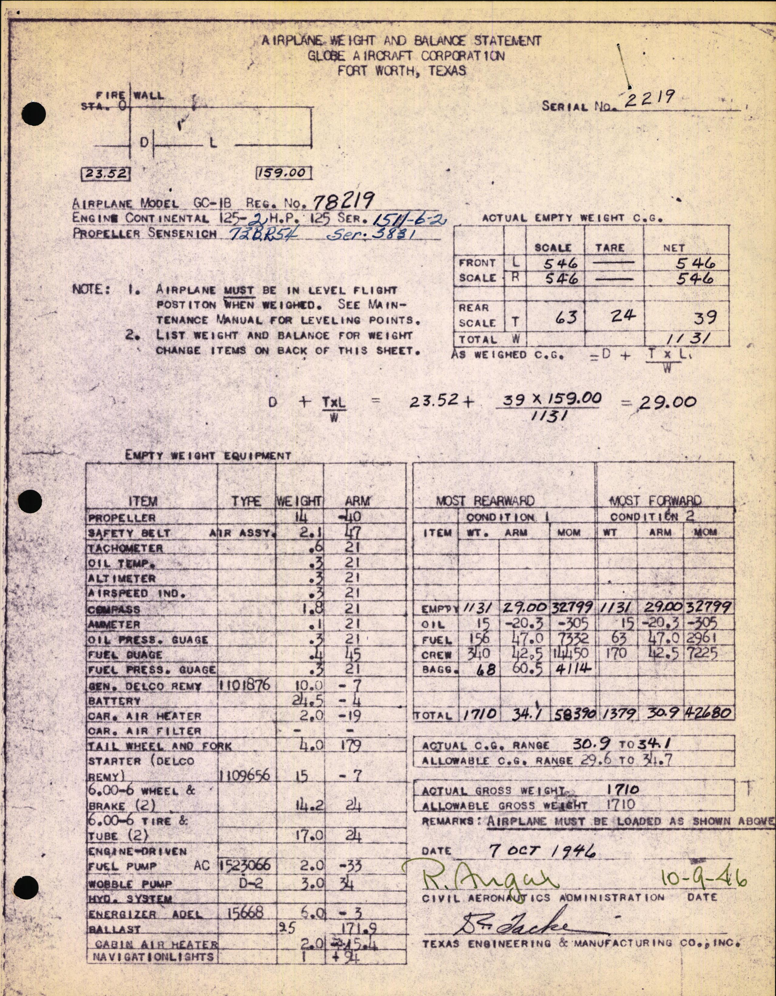 Sample page 3 from AirCorps Library document: Technical Information for Serial Number 2219