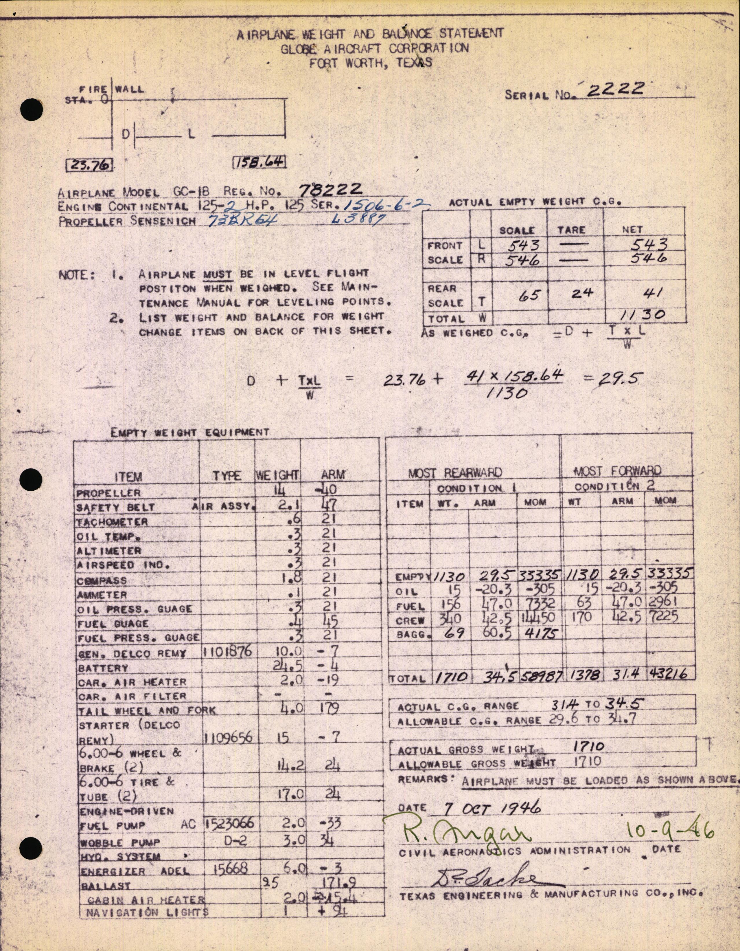 Sample page 1 from AirCorps Library document: Technical Information for Serial Number 2222