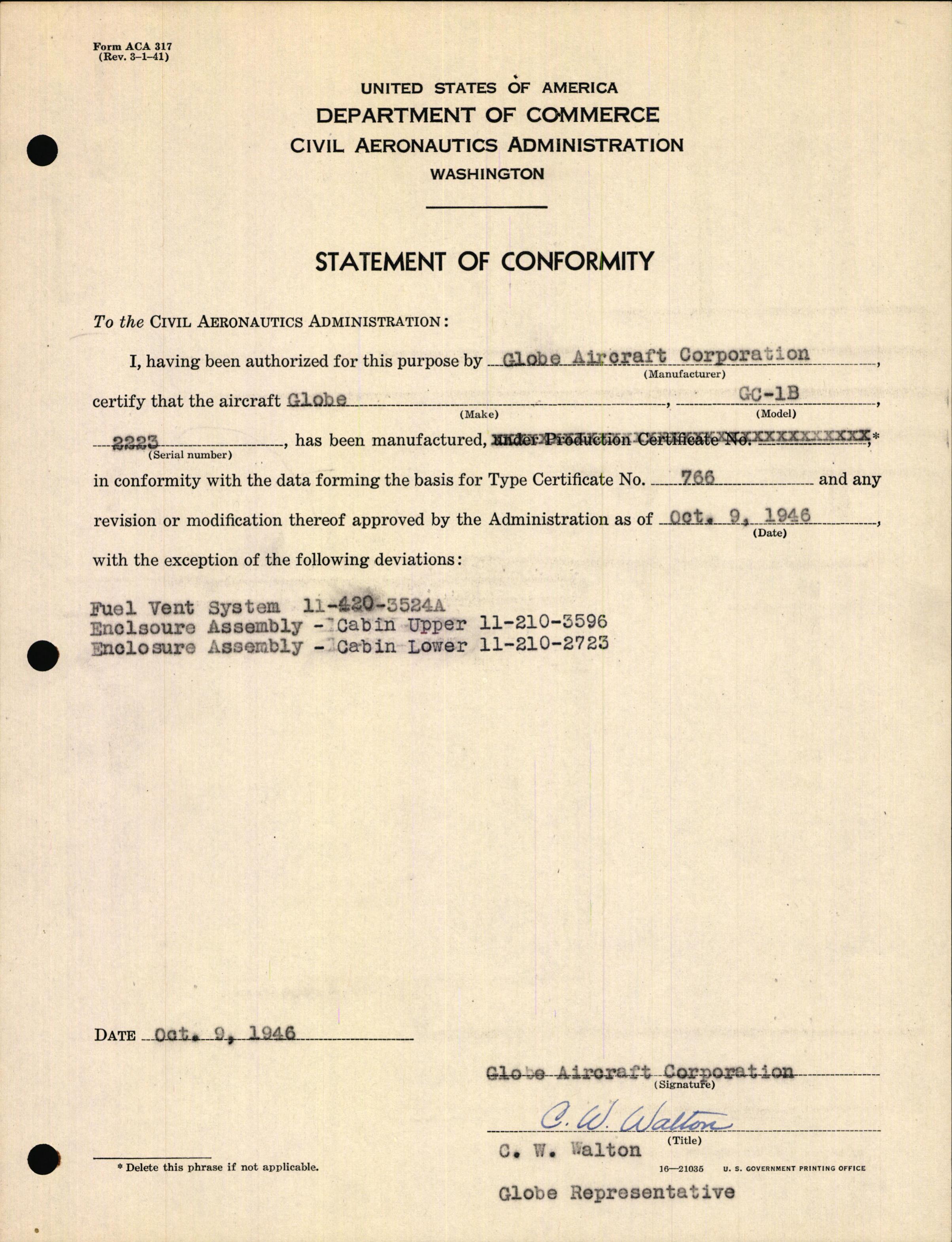 Sample page 3 from AirCorps Library document: Technical Information for Serial Number 2223