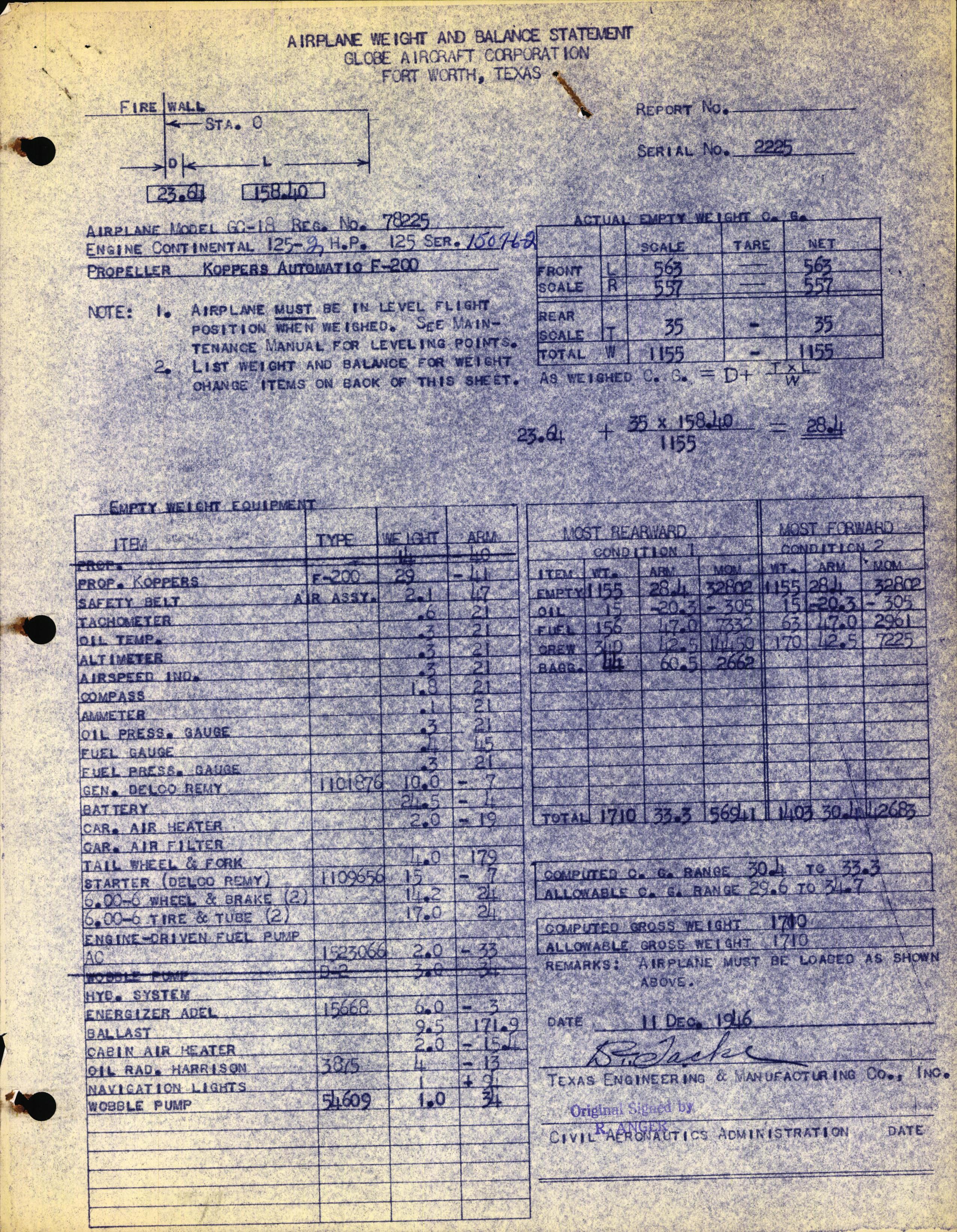 Sample page 3 from AirCorps Library document: Technical Information for Serial Number 2225