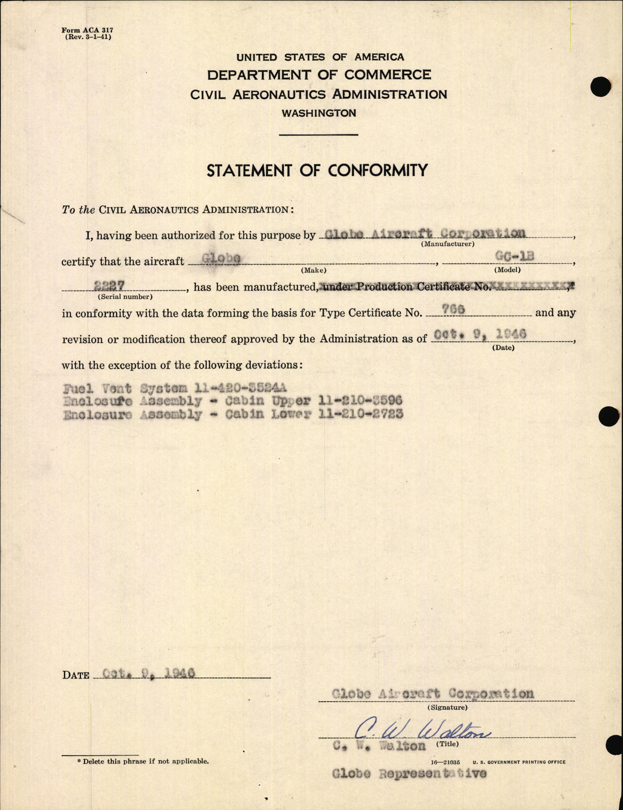 Sample page 3 from AirCorps Library document: Technical Information for Serial Number 2227