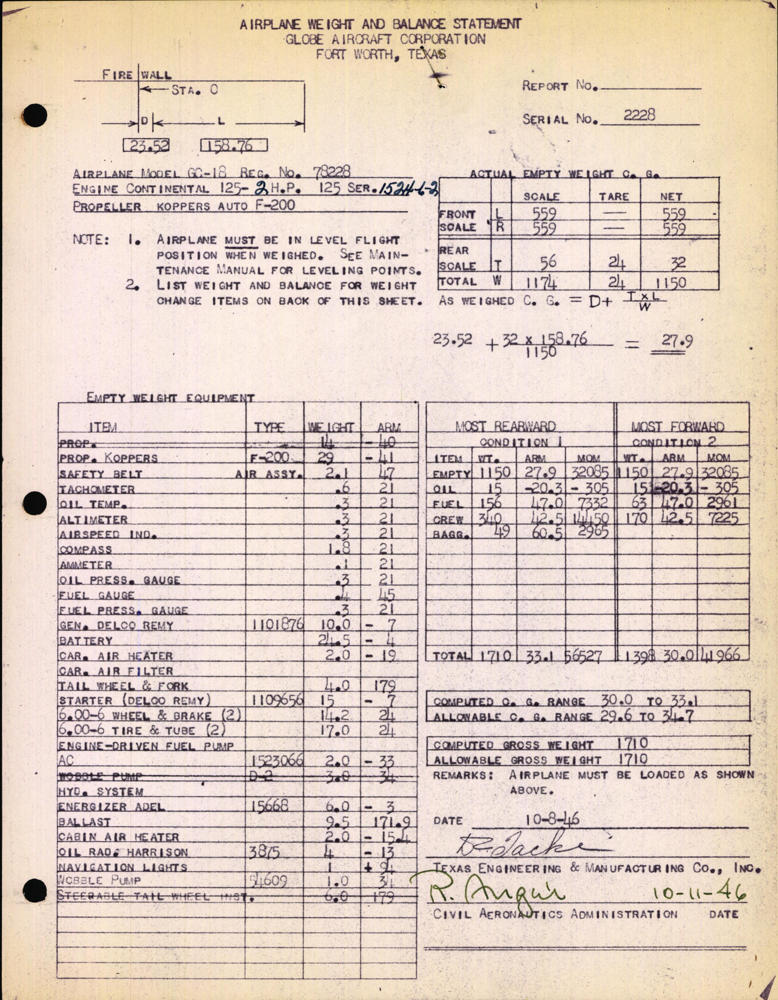 Sample page 1 from AirCorps Library document: Technical Information for Serial Number 2228