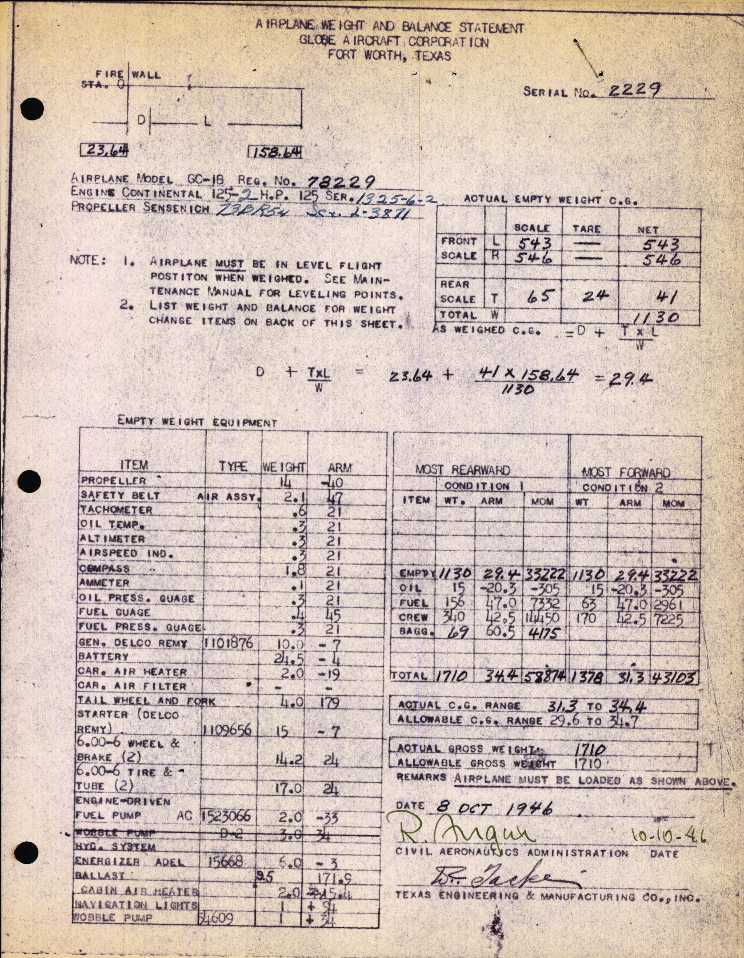 Sample page 1 from AirCorps Library document: Technical Information for Serial Number 2229