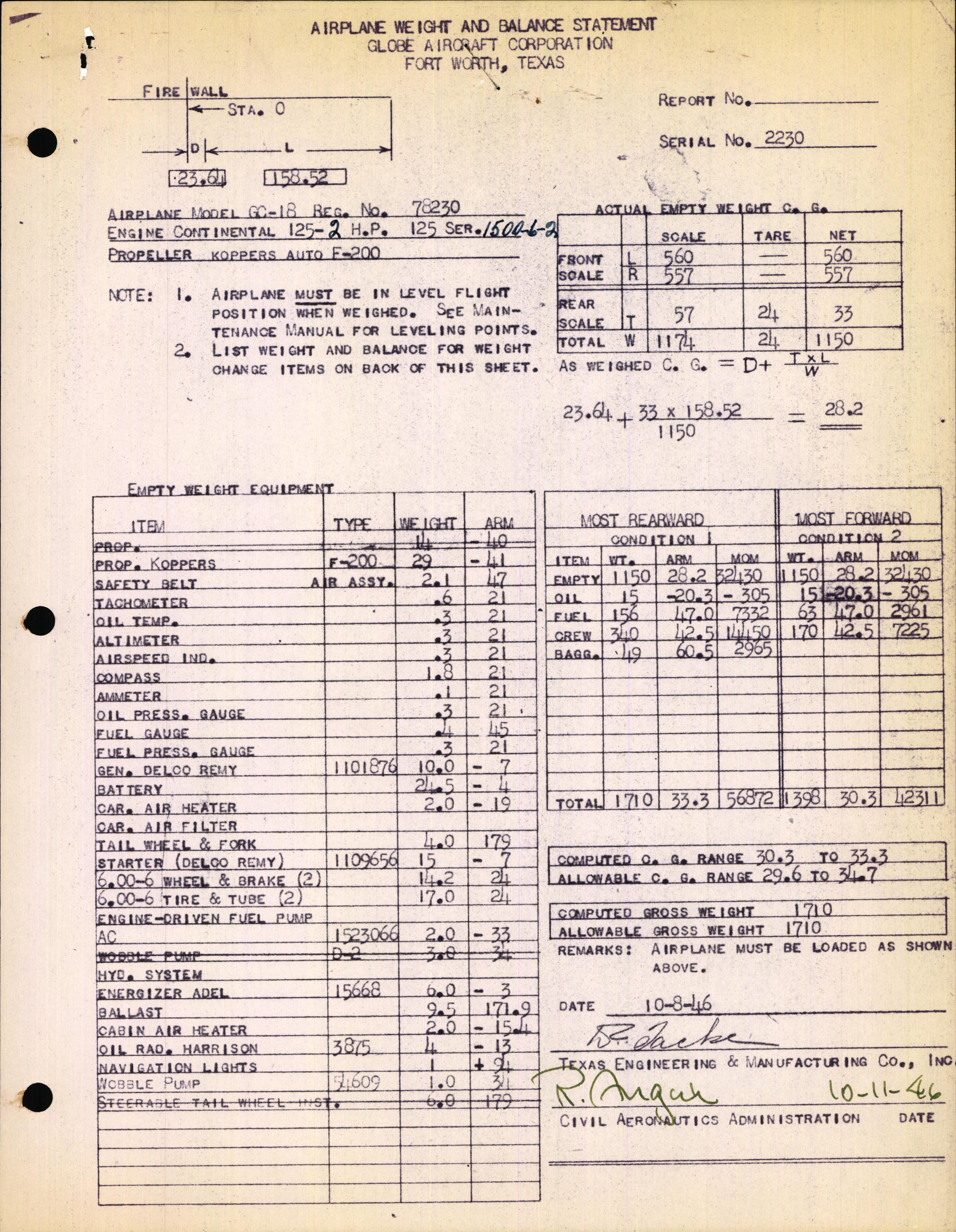 Sample page 1 from AirCorps Library document: Technical Information for Serial Number 2230