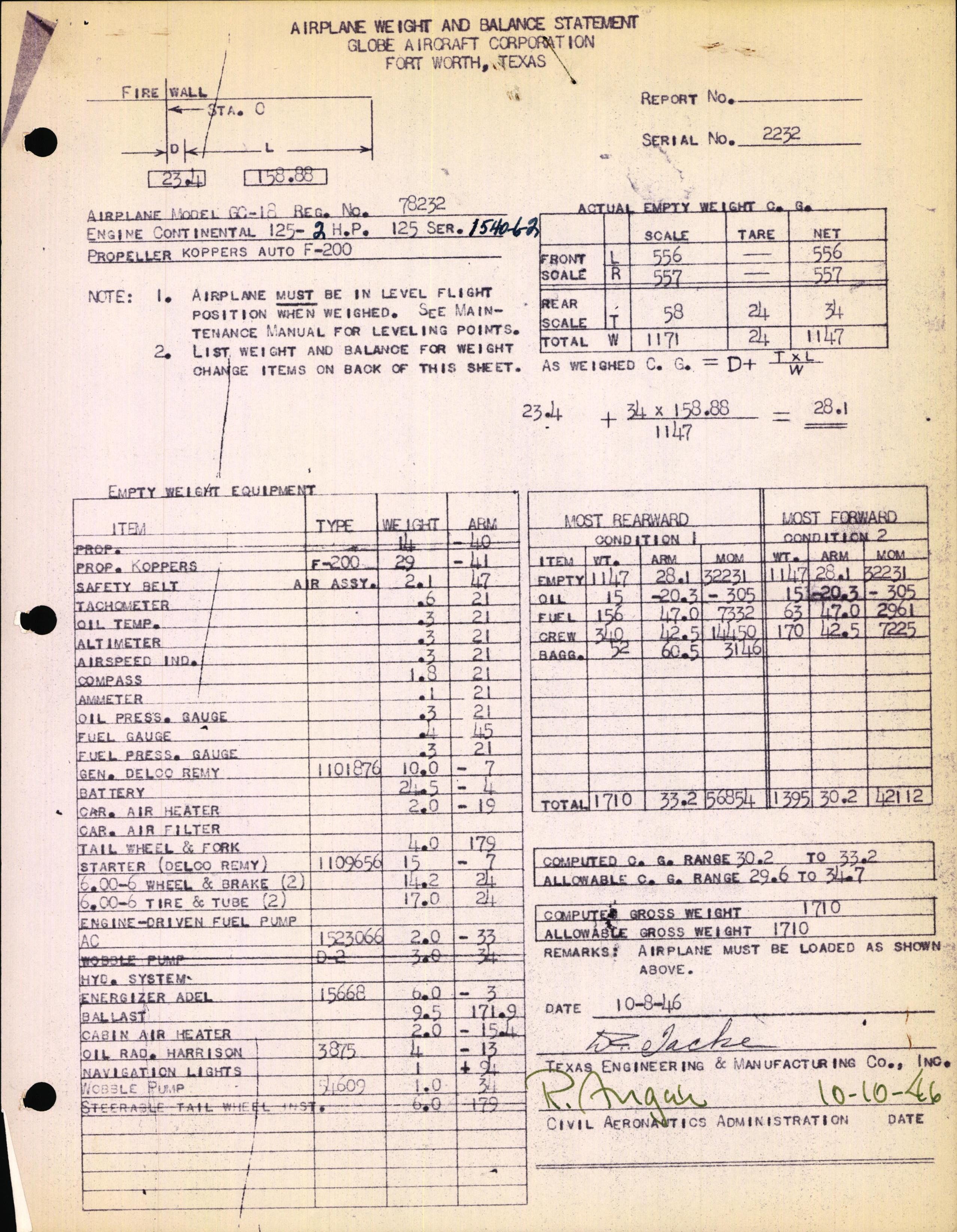 Sample page 1 from AirCorps Library document: Technical Information for Serial Number 2232