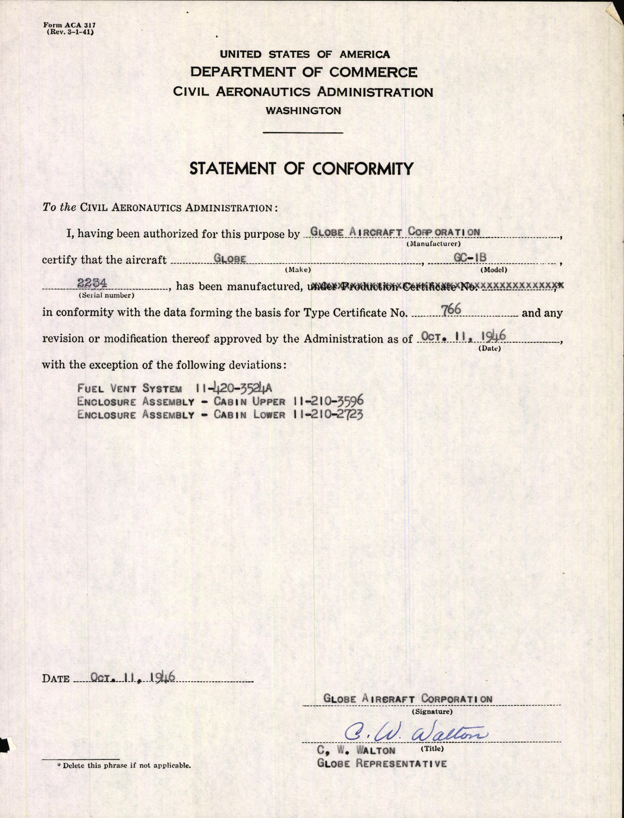 Sample page 1 from AirCorps Library document: Technical Information for Serial Number 2234