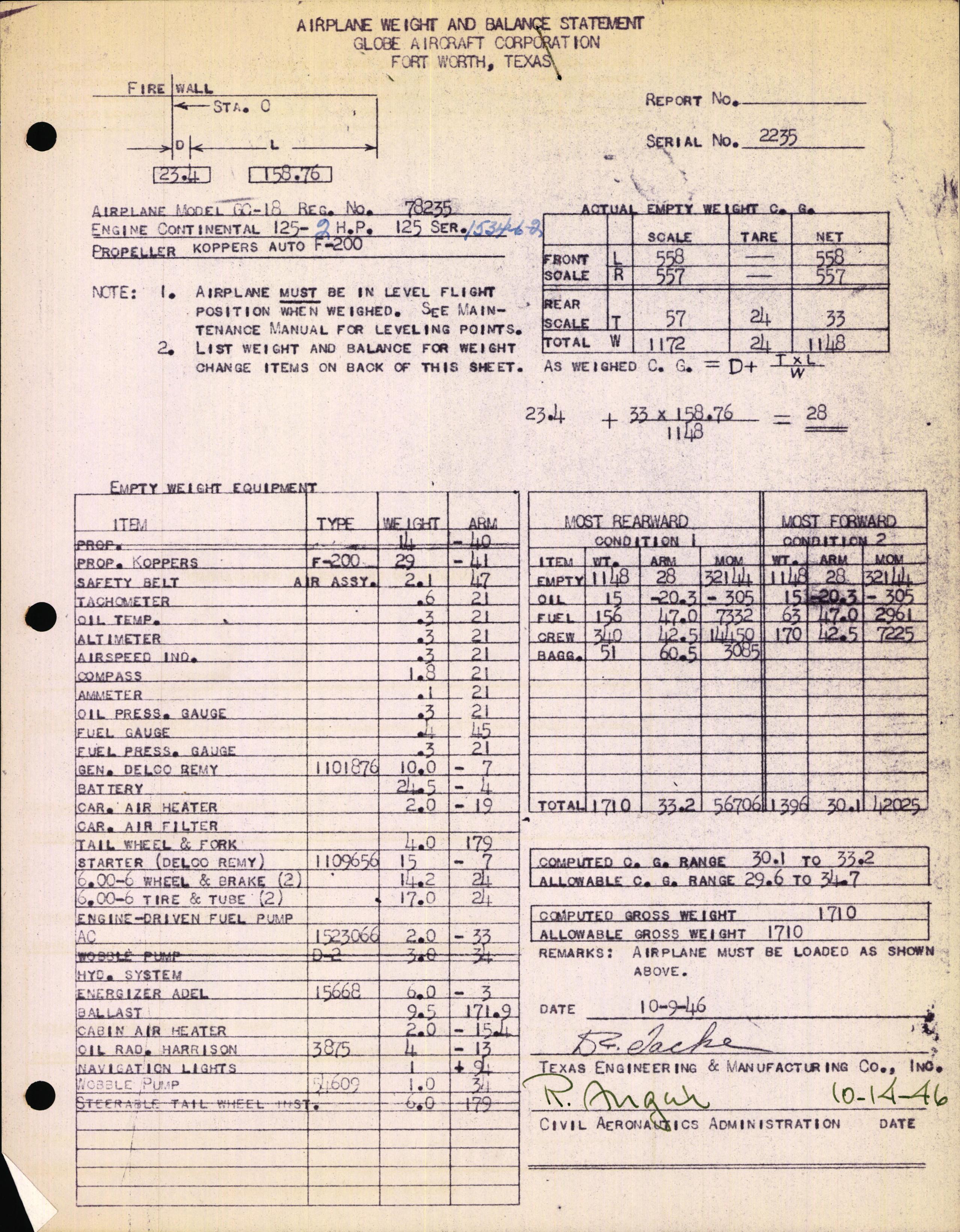 Sample page 1 from AirCorps Library document: Technical Information for Serial Number 2235