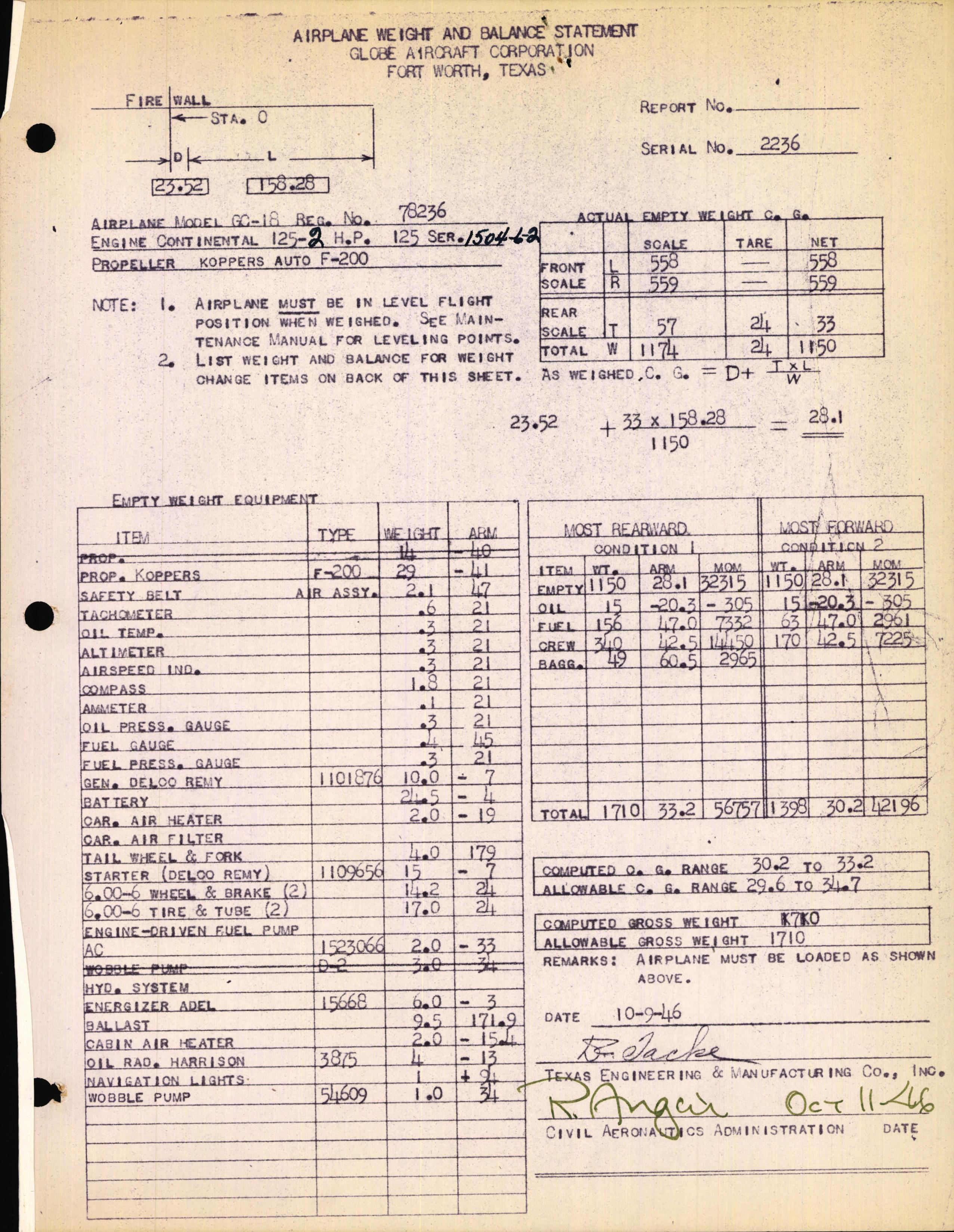 Sample page 1 from AirCorps Library document: Technical Information for Serial Number 2236